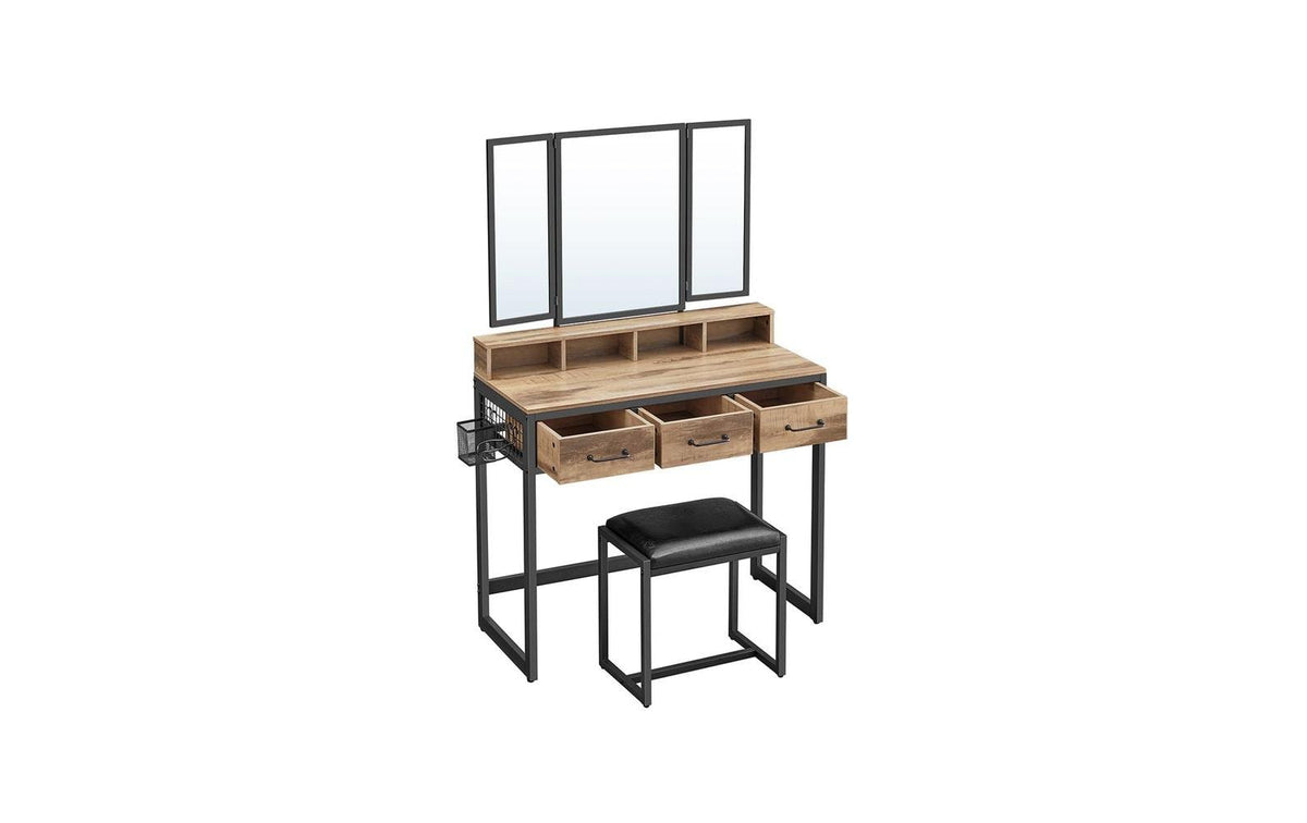 Vasagle Schminktisch mit Hocker&Spiegel Grösse Tisch 40x90x141 cm, Kunstleder, Holz