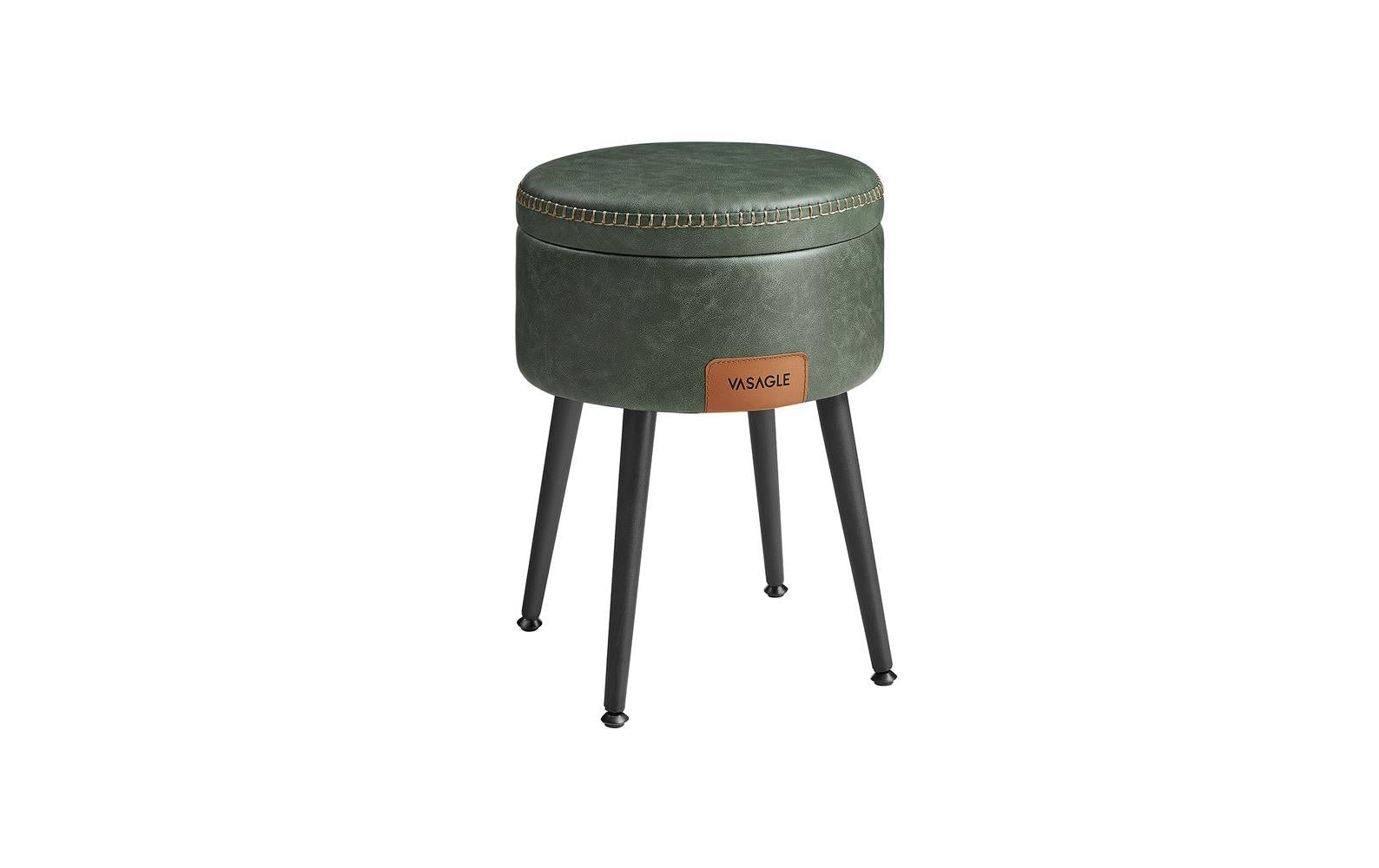 Vasagle Hocker mit Stauraum, Grün 32x44cm(Dxh),Trgalast150kg,Holz, Kunstleder