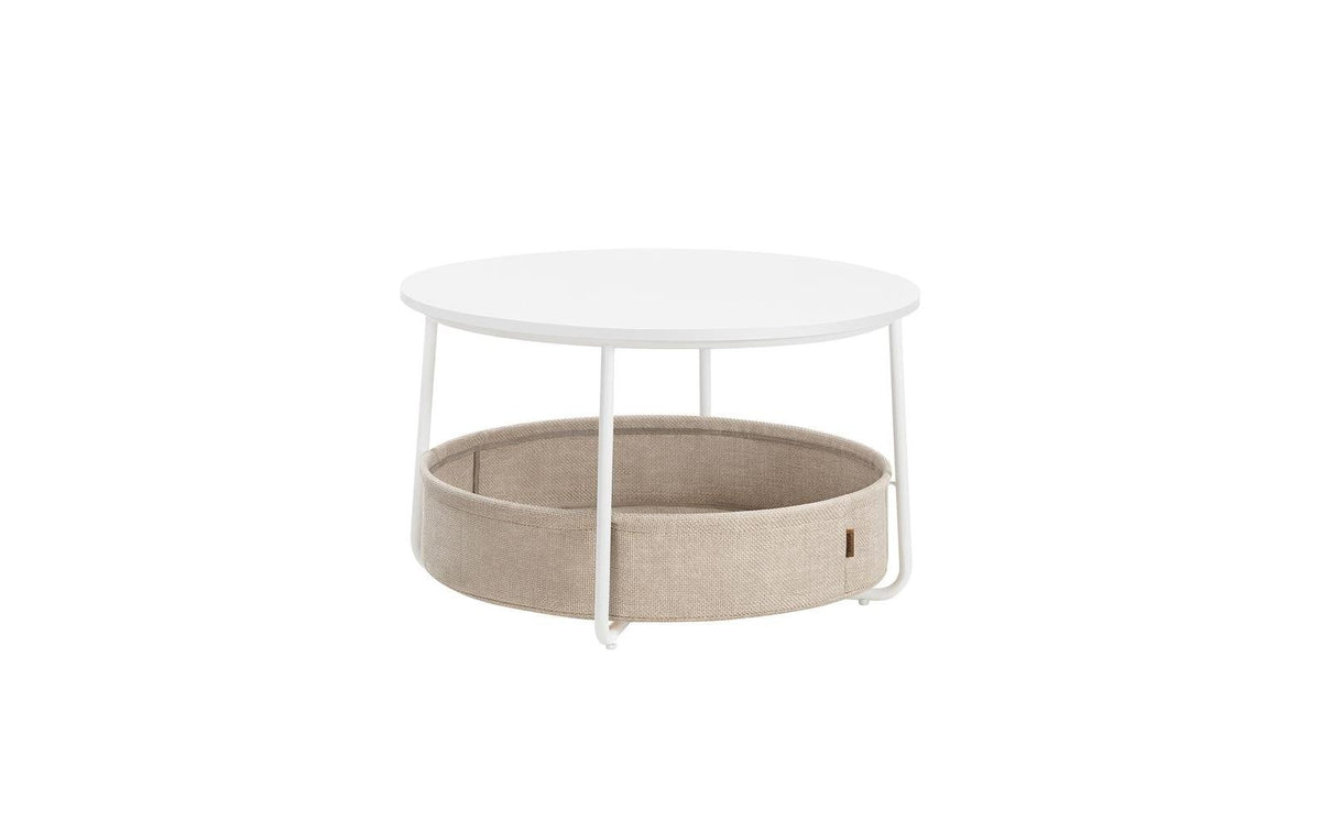 Vasagle Couchtisch mit Ablage&Korb, Weiss 75x45 cm (DxH), Spanplatte, Stahl