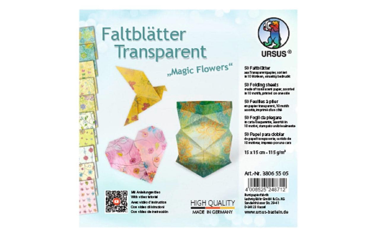 URSUS Faltblätter "Origami"  Transparent Magic Flowers, 115g/m, 15 x 15 cm, 50 Blatt
