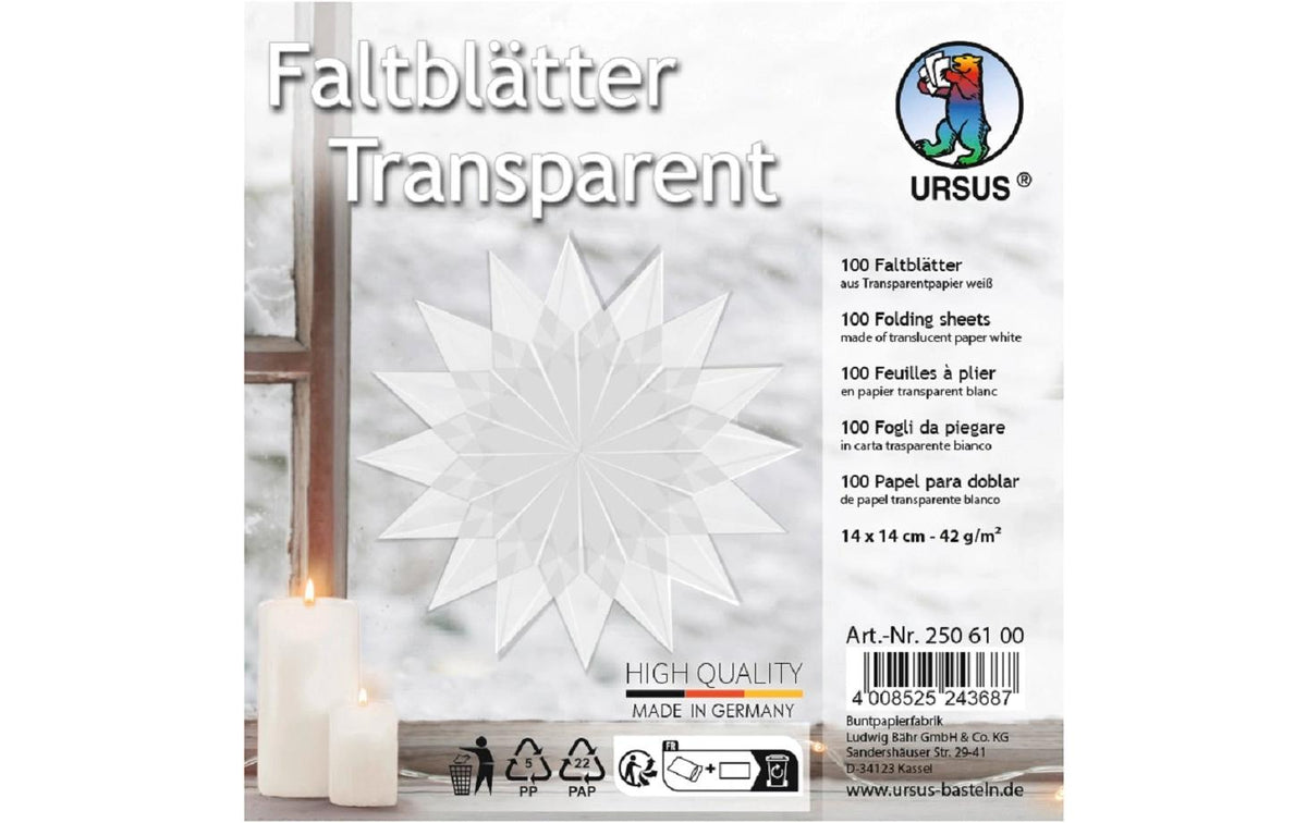 URSUS Faltblätter "Origami" Transparent 42 g/m², 14 x 14 cm, transp.