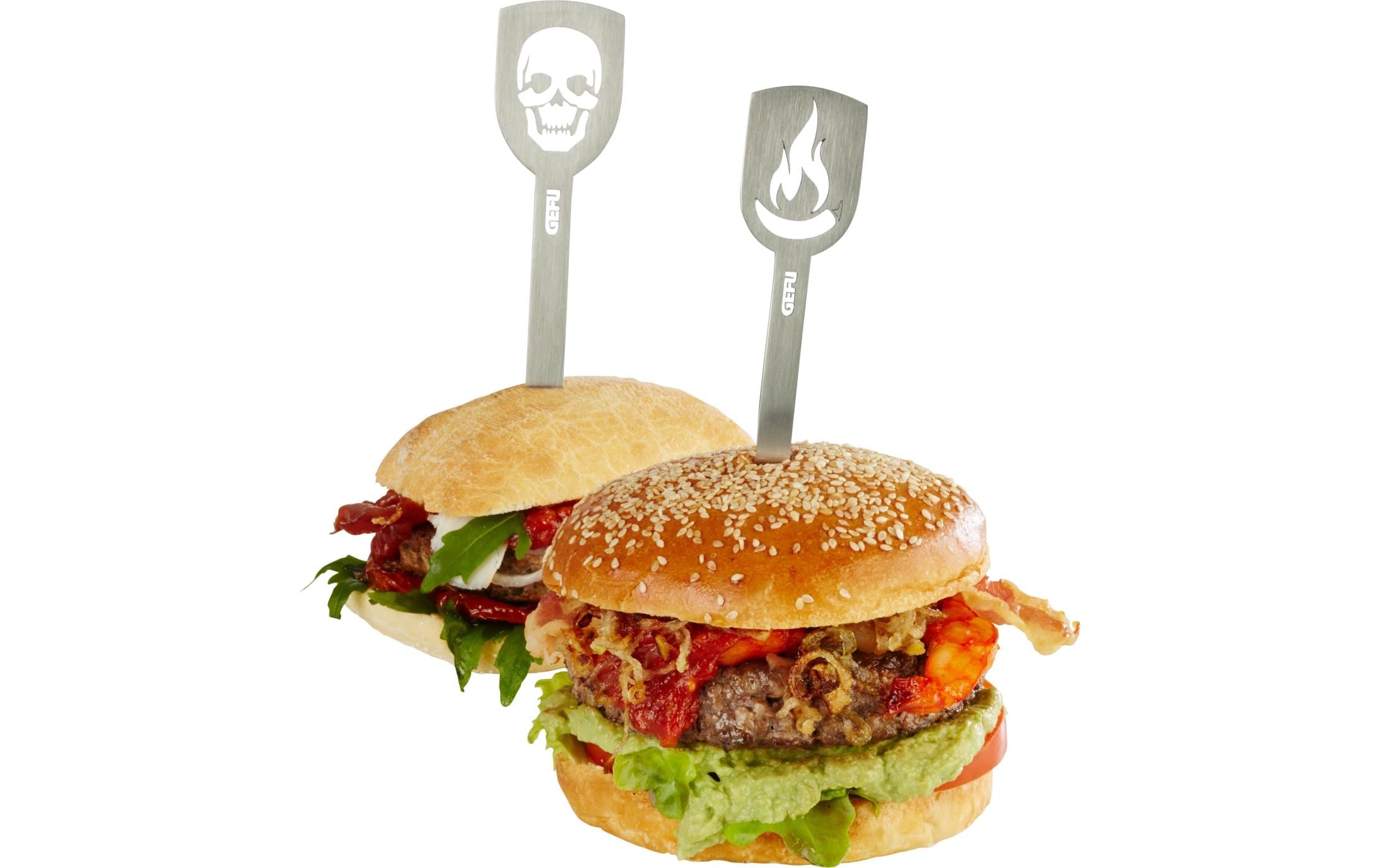 GEFU Hamburger Spiesse TORRO 2 Stück (Totenkopf/Flamme)
