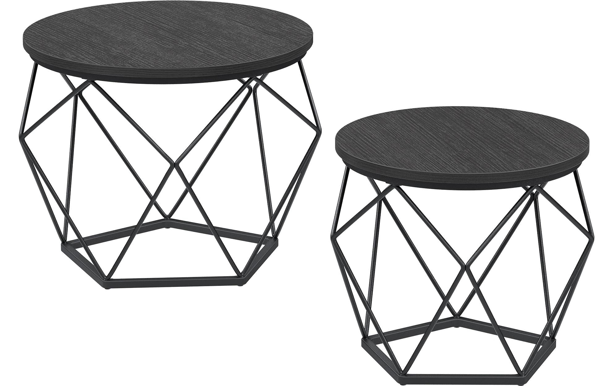 Vasagle Couchtisch 2er Set, Schwarz 50x40.6 cm (DxH), Spanplatte, Stahl