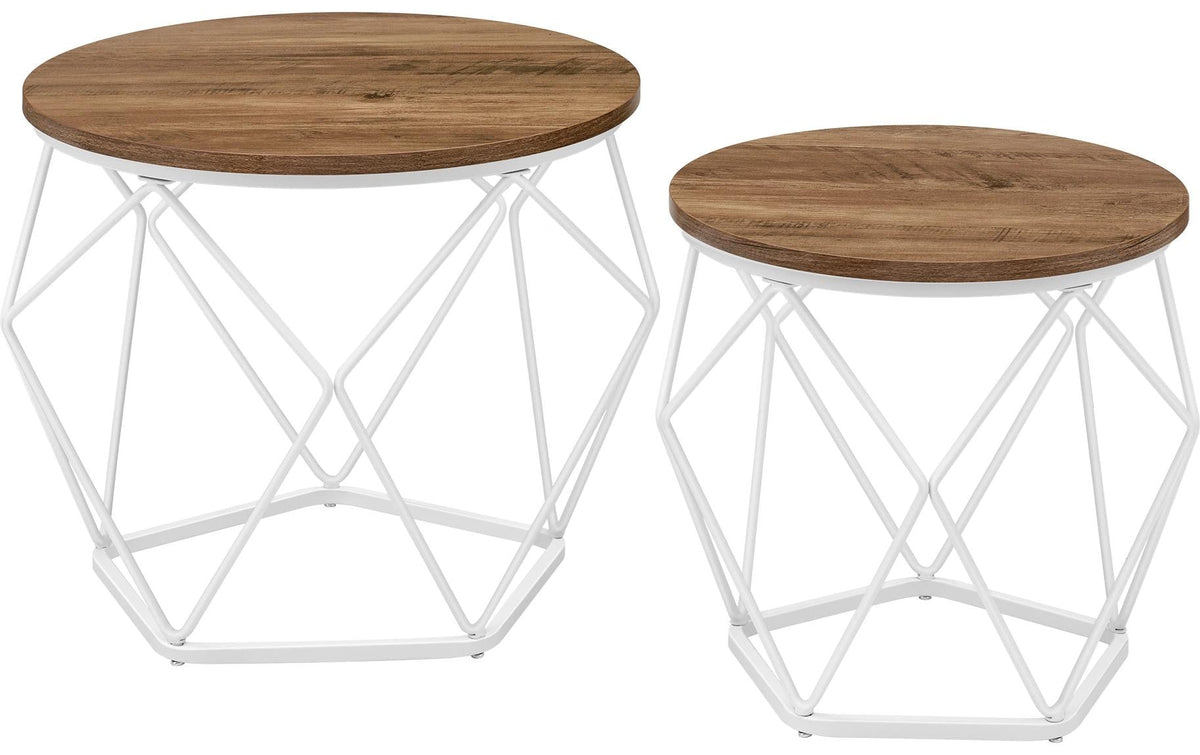 Vasagle Couchtisch 2er Set, Weiss-Natur 48.2x39.2 cm (DxH), Stahl, Glass, Holz