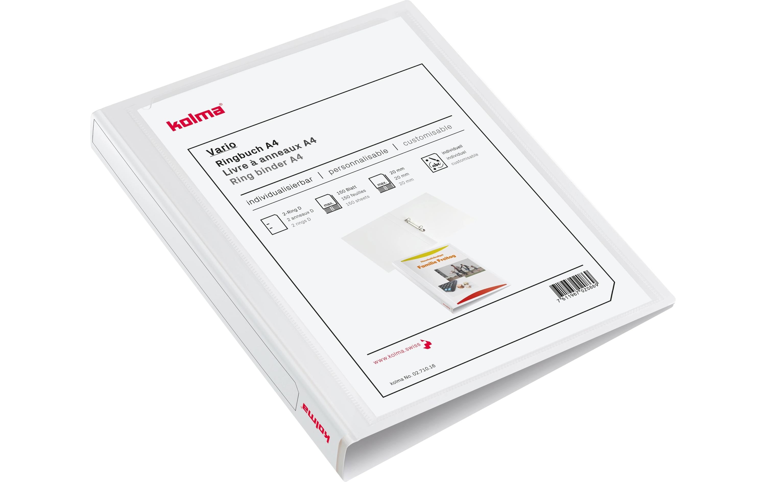 Kolma Ringbuch Vario light 20 mm Ø, Rücken 3,9 mm, für 150 Blatt
