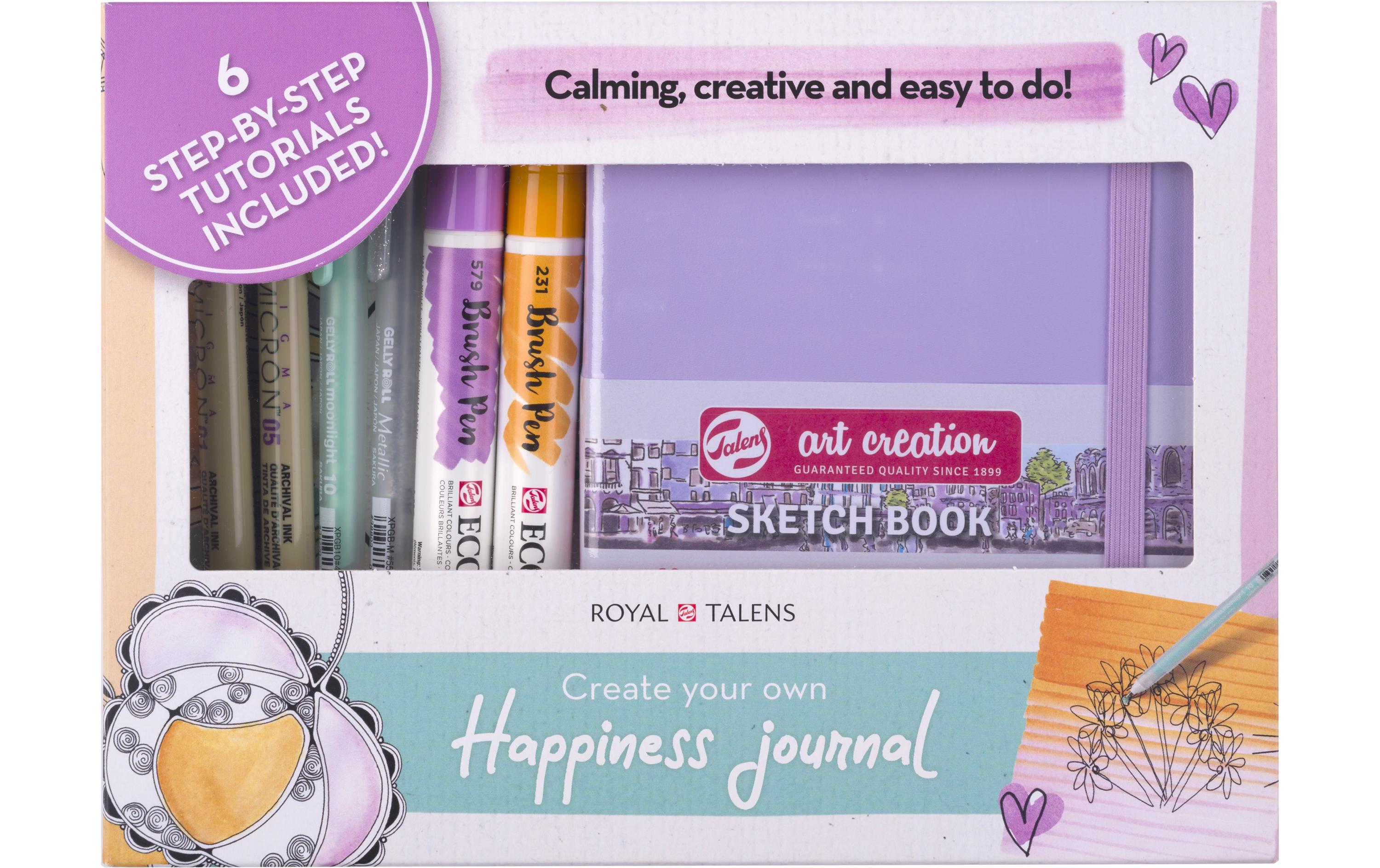 Talens Journal Set Happiness Sketchbook, 6 Stifte, Anleitungsheft