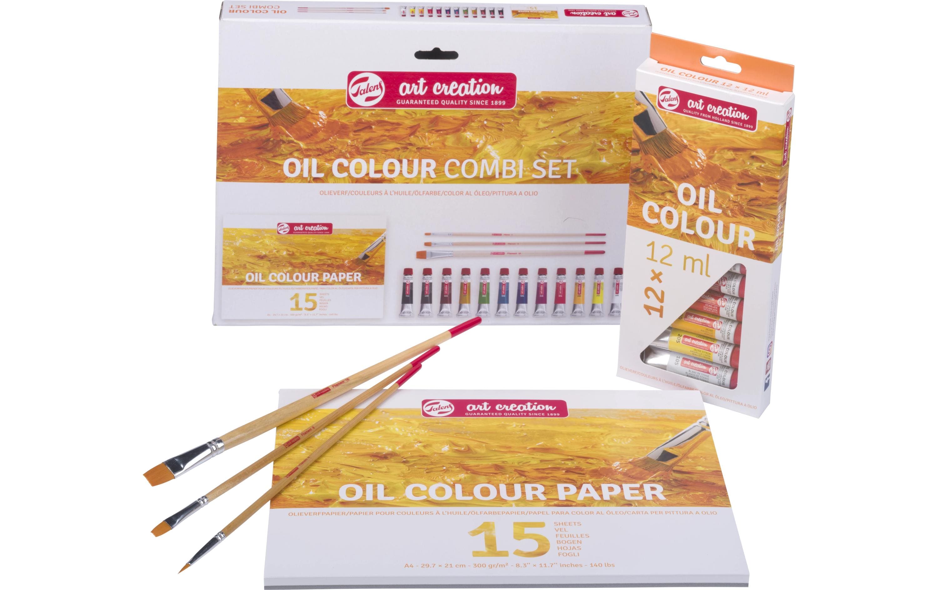 Talens Combiset Oil 12X12ml Farbe, 3 Pinsel, Papier