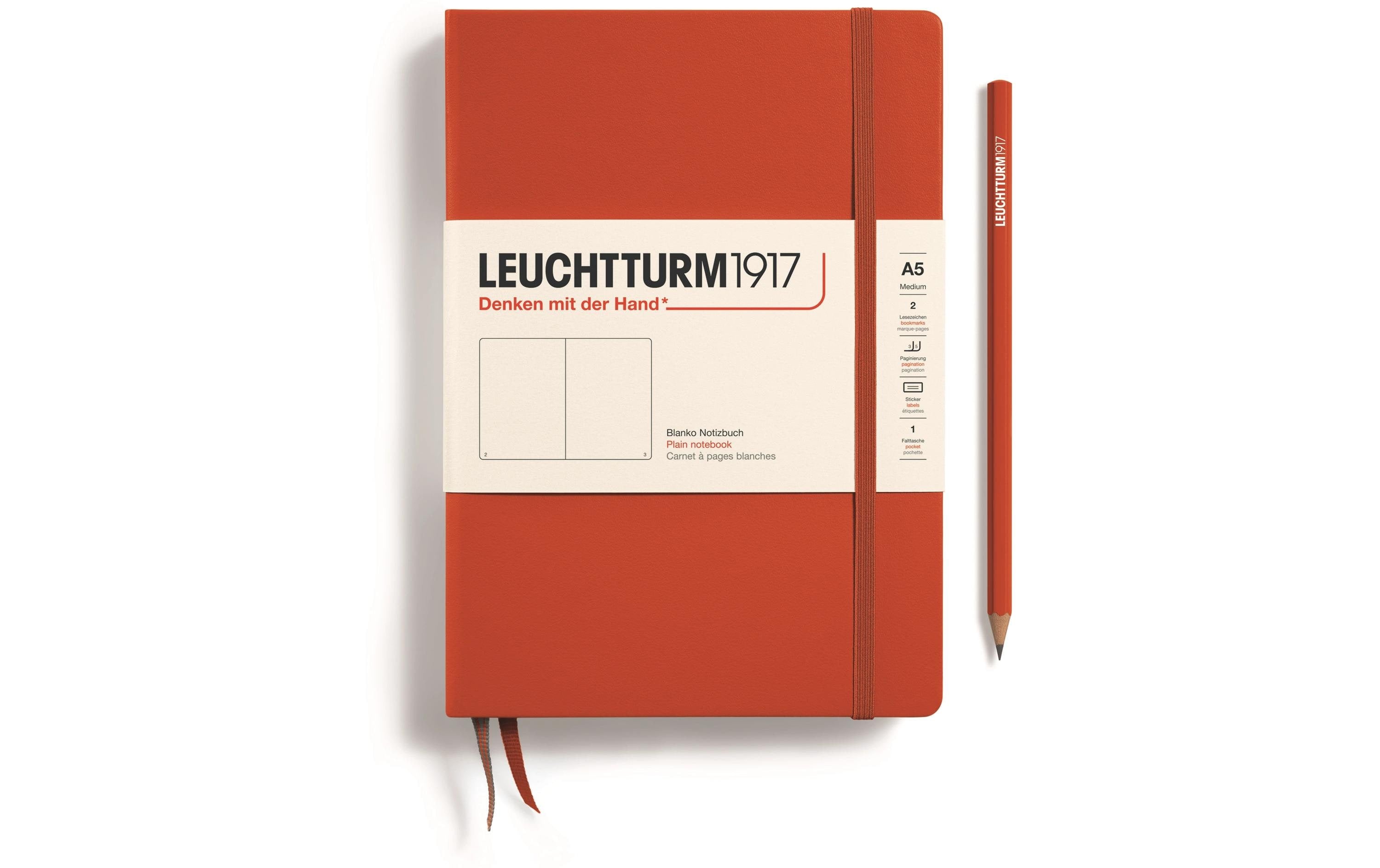 Leuchtturm Notizbuch Medium A5 blanko 251 Seiten, Farbe Fox Red