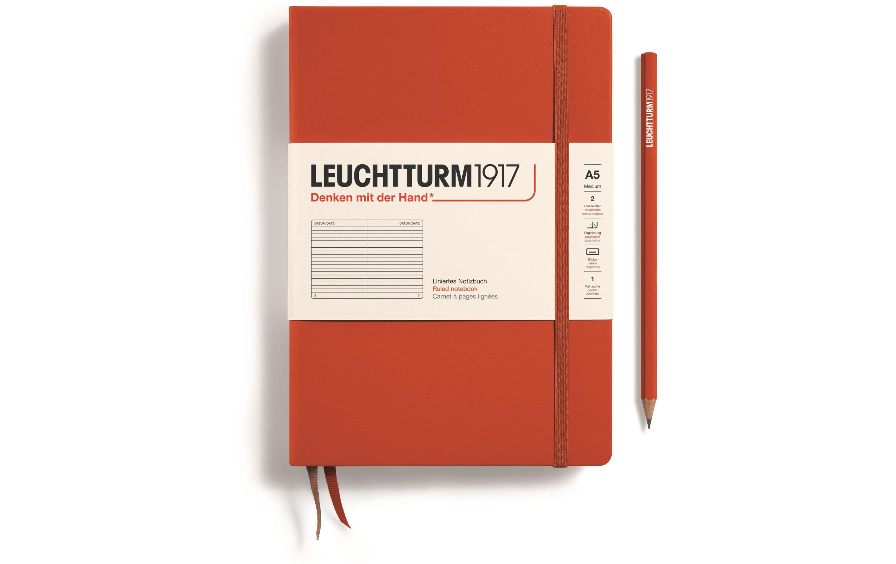 Leuchtturm Notizbuch Medium A5 liniert 251 Seiten, Farbe Fox Red
