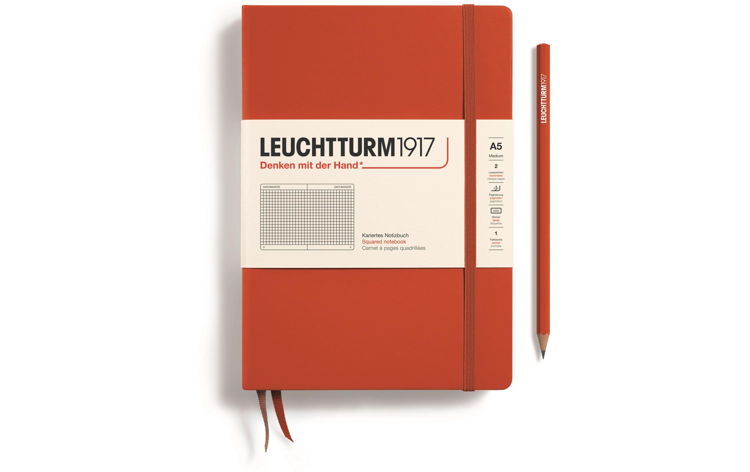 Leuchtturm Notizbuch Medium A5 kariert 251 Seiten, Farbe Fox Red