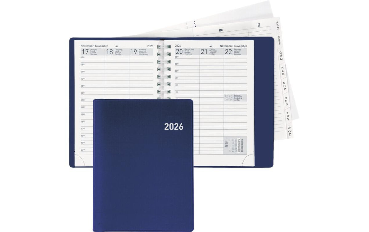 Biella Geschäftsagenda 2026 Rex Wire-O blau, 10x 14 cm, 1 Woche auf 2 Seiten, FSC