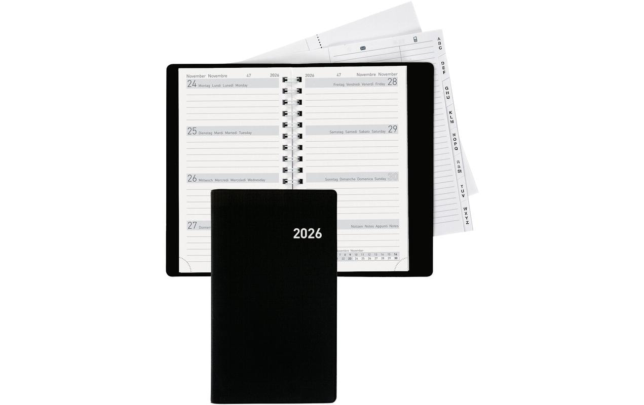 Biella Tagesagenda Bruxelles 2026 schwarz, 1W/2S, 8,5 x 15,3 cm, FSC