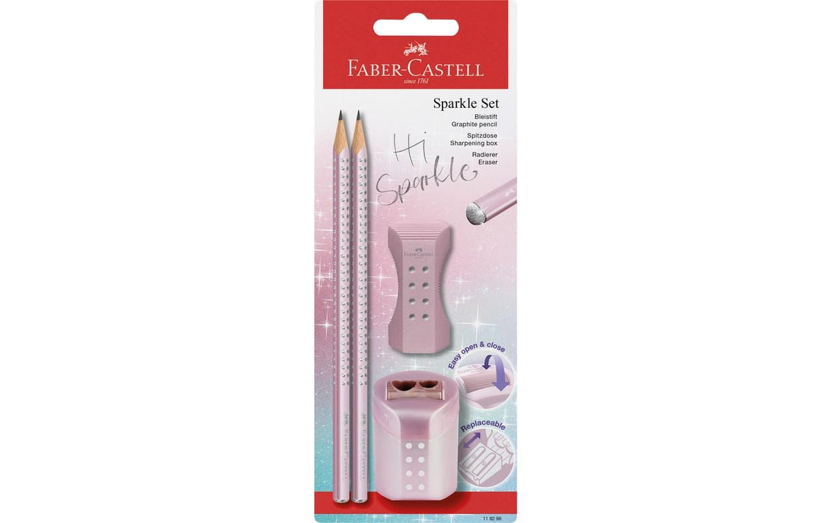 Faber-Castell Schreibset Sparkle rose BK 2 Bleistifte, Radierer, Spitzer, im Blister
