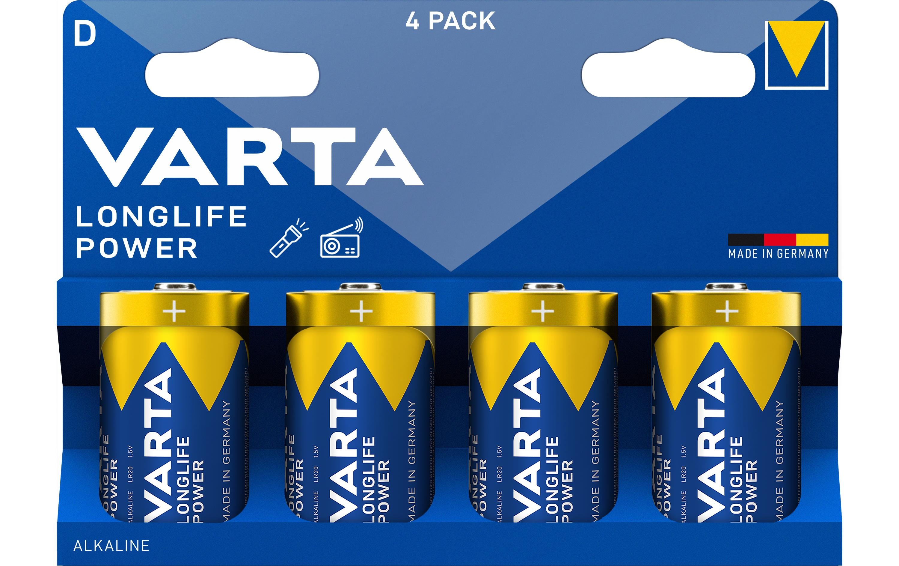 VARTA Batterie Longlife Power D, 4Stk 4 Stück, Blister Verpackung, 1.5V