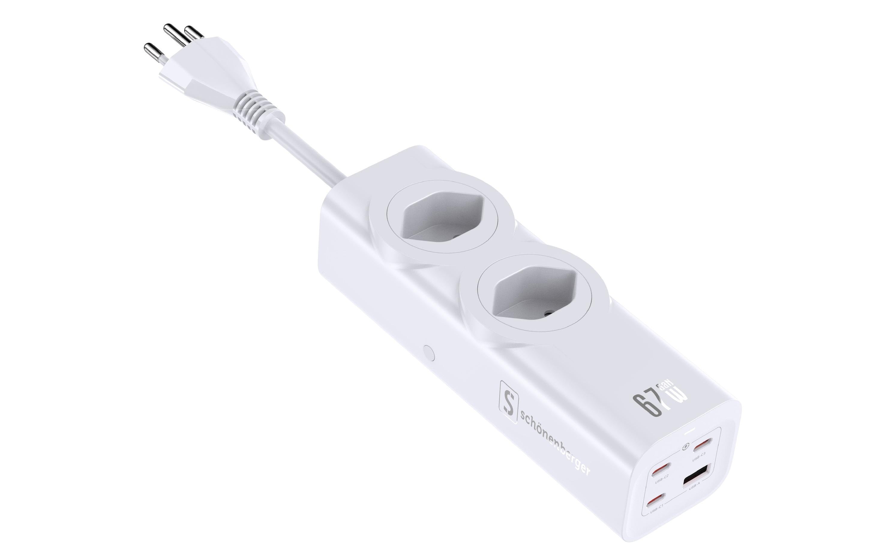 Fast Charging Station 2xT13 3xUSB-C 1xUSB Weiss, 67W