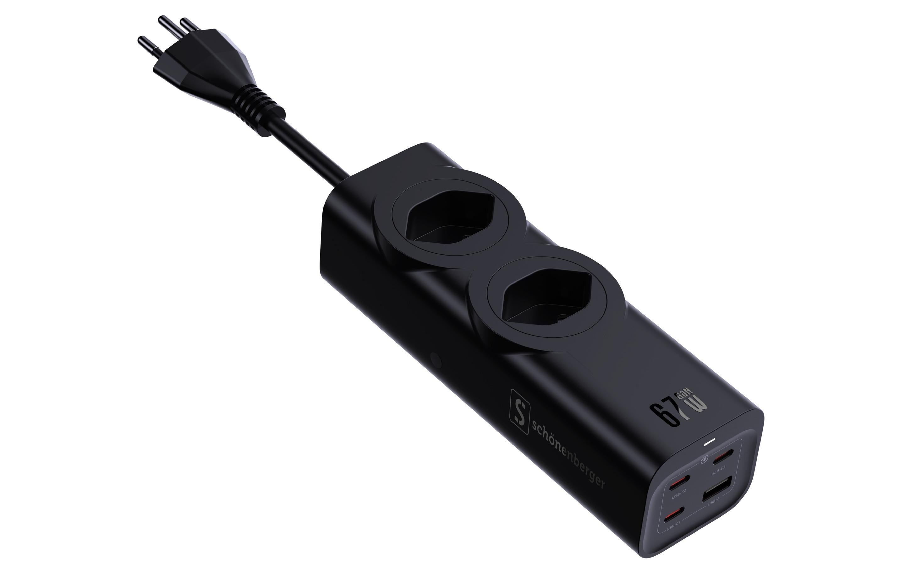 Fast Charging Station 2xT13 3xUSB-C 1xUSB Schwarz, 67W