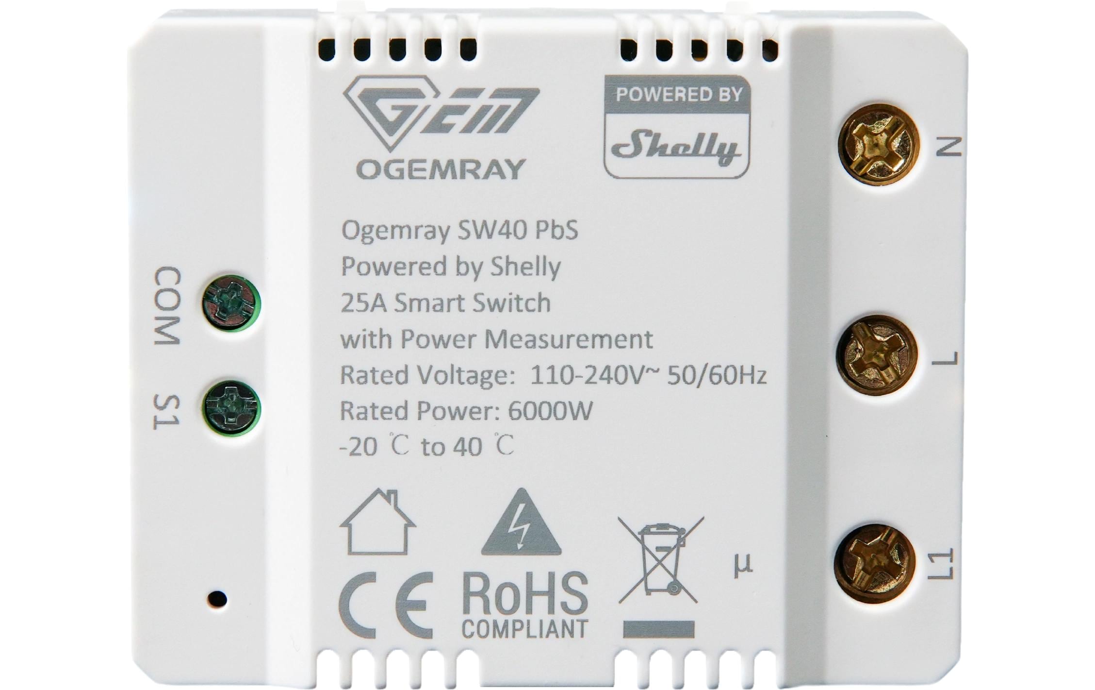 Shelly Ogemray Smart Relay 25A Relaischalter 25A 6000W
