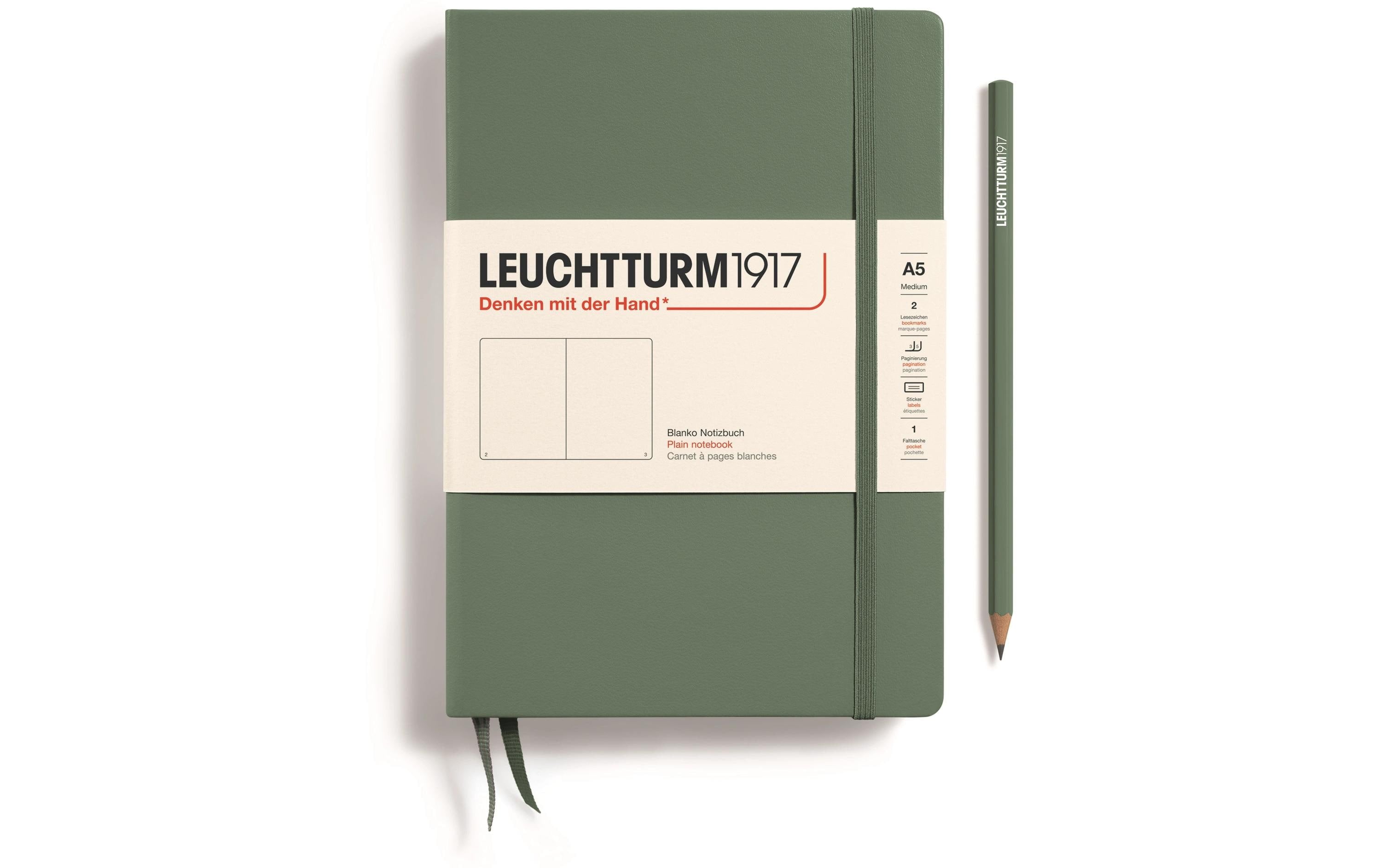 Leuchtturm Notizbuch Medium A5 blanko 251 Seiten, Farbe Olive