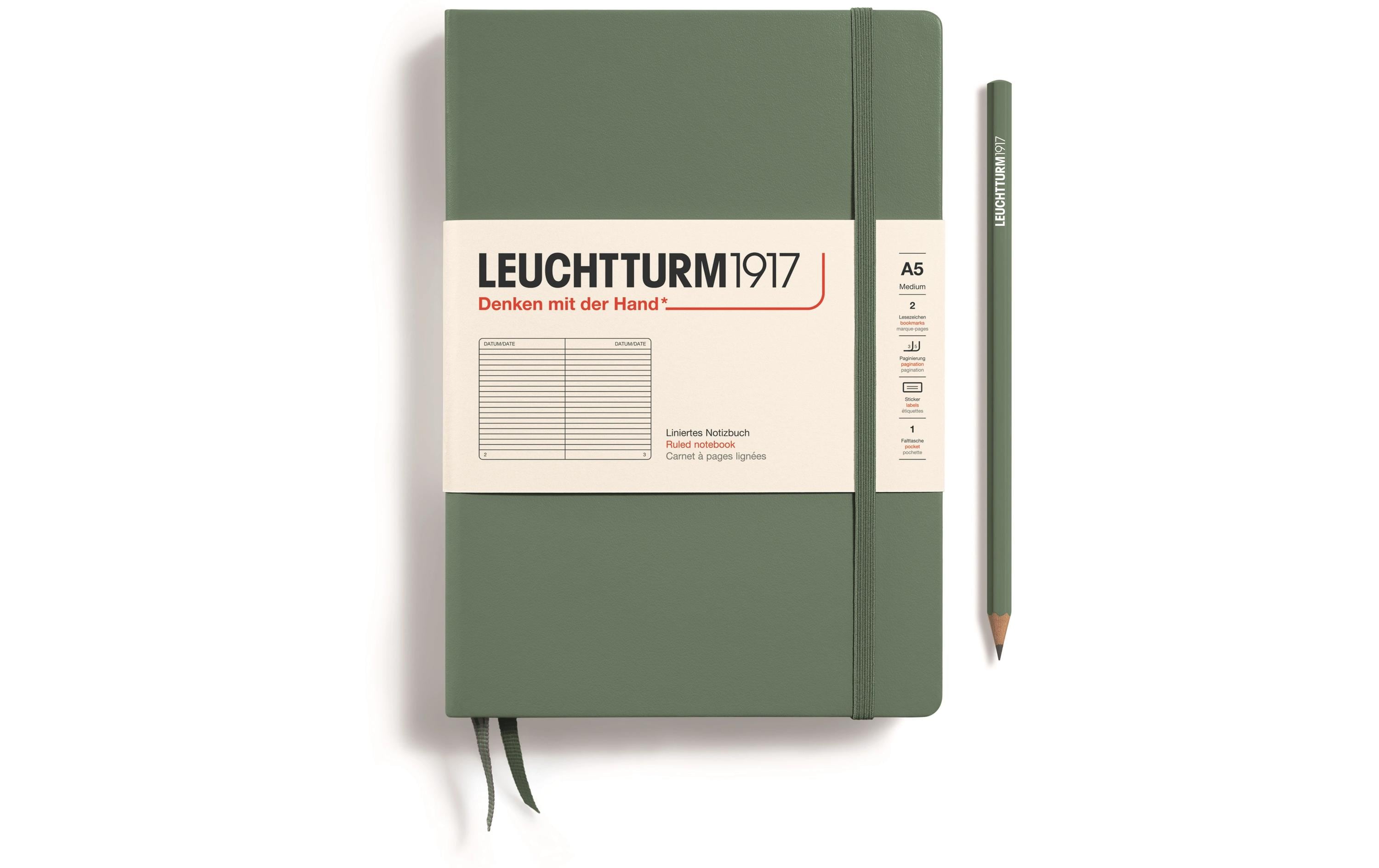 Leuchtturm Notizbuch Medium A5 liniert 251 Seiten, Farbe Olive