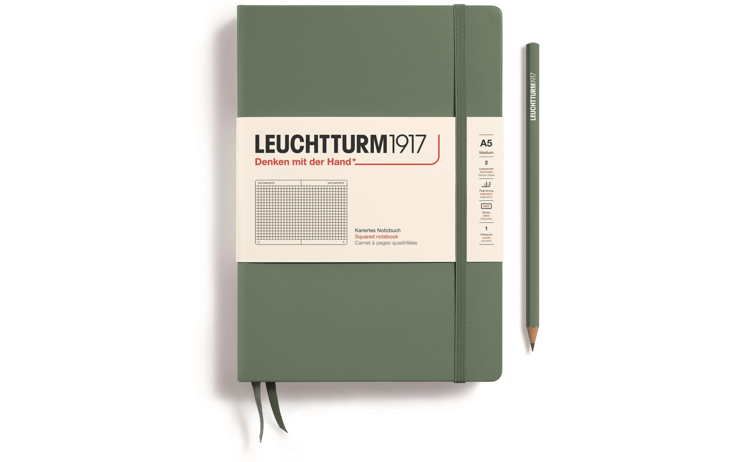 Leuchtturm Notizbuch Medium A5 kariert 251 Seiten, Farbe Olive