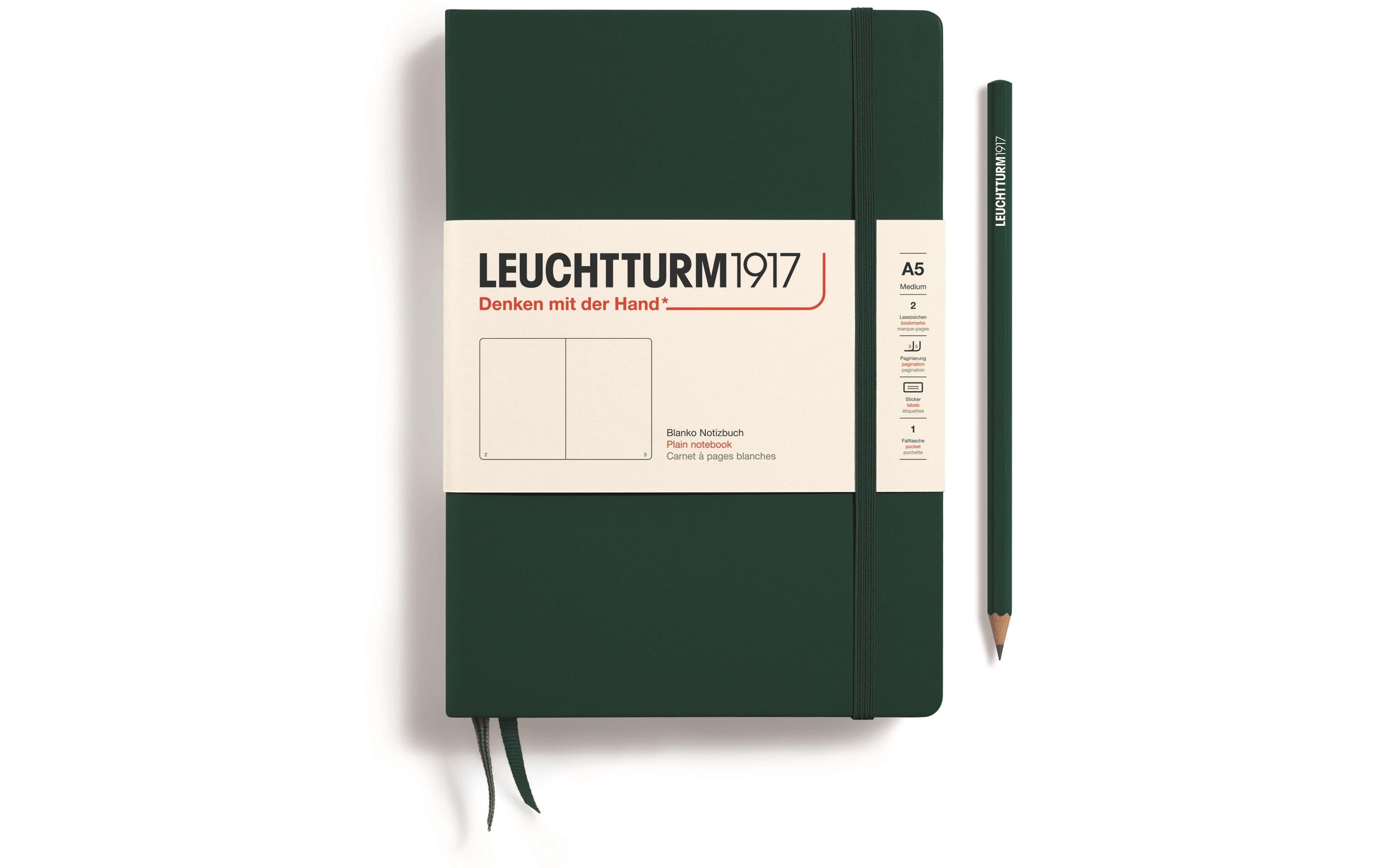 Leuchtturm Notizbuch Medium A5 blanko 251 Seiten, Farbe Forest Green