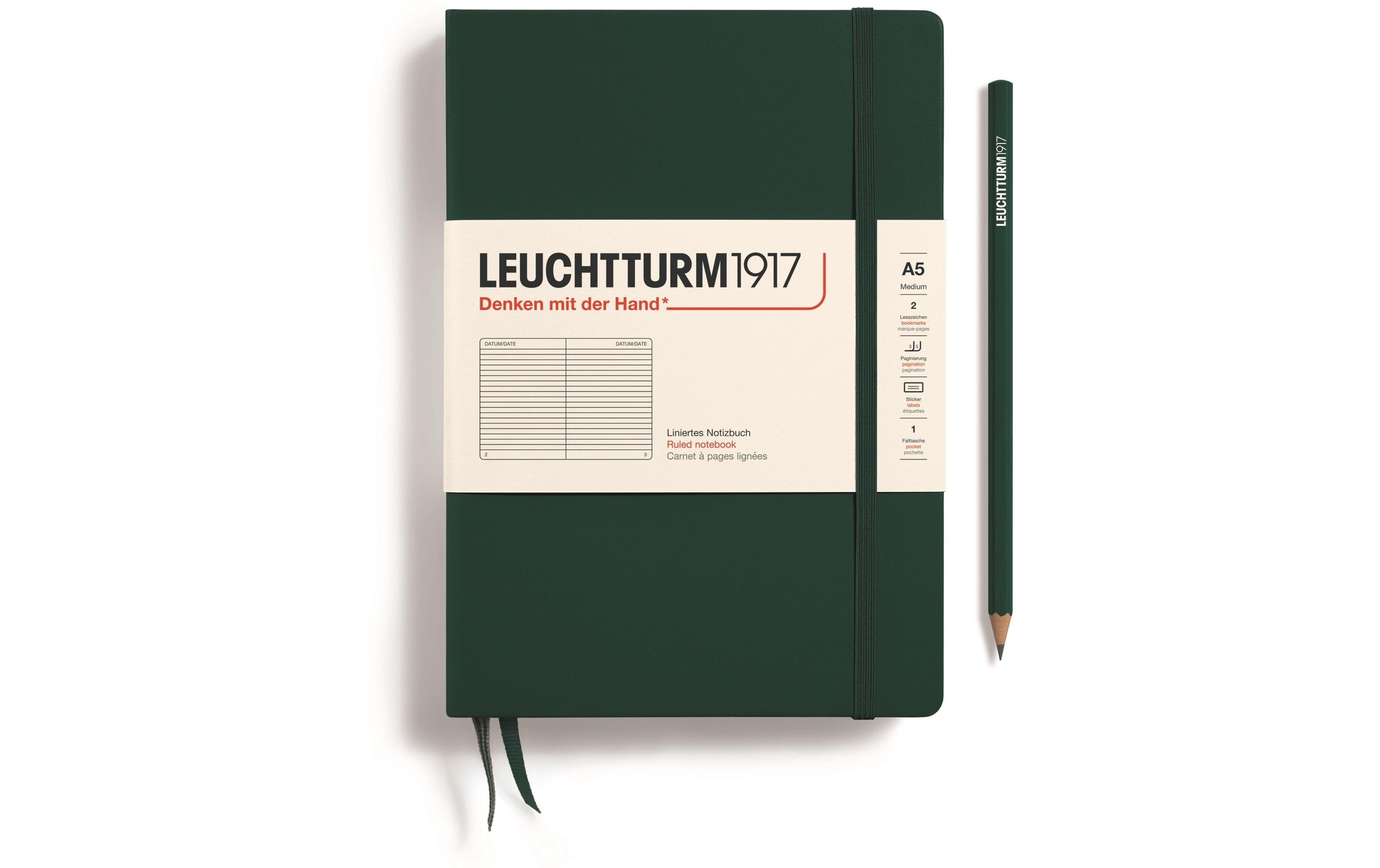 Leuchtturm Notizbuch Medium A5 liniert 251 Seiten, Farbe Forest Green