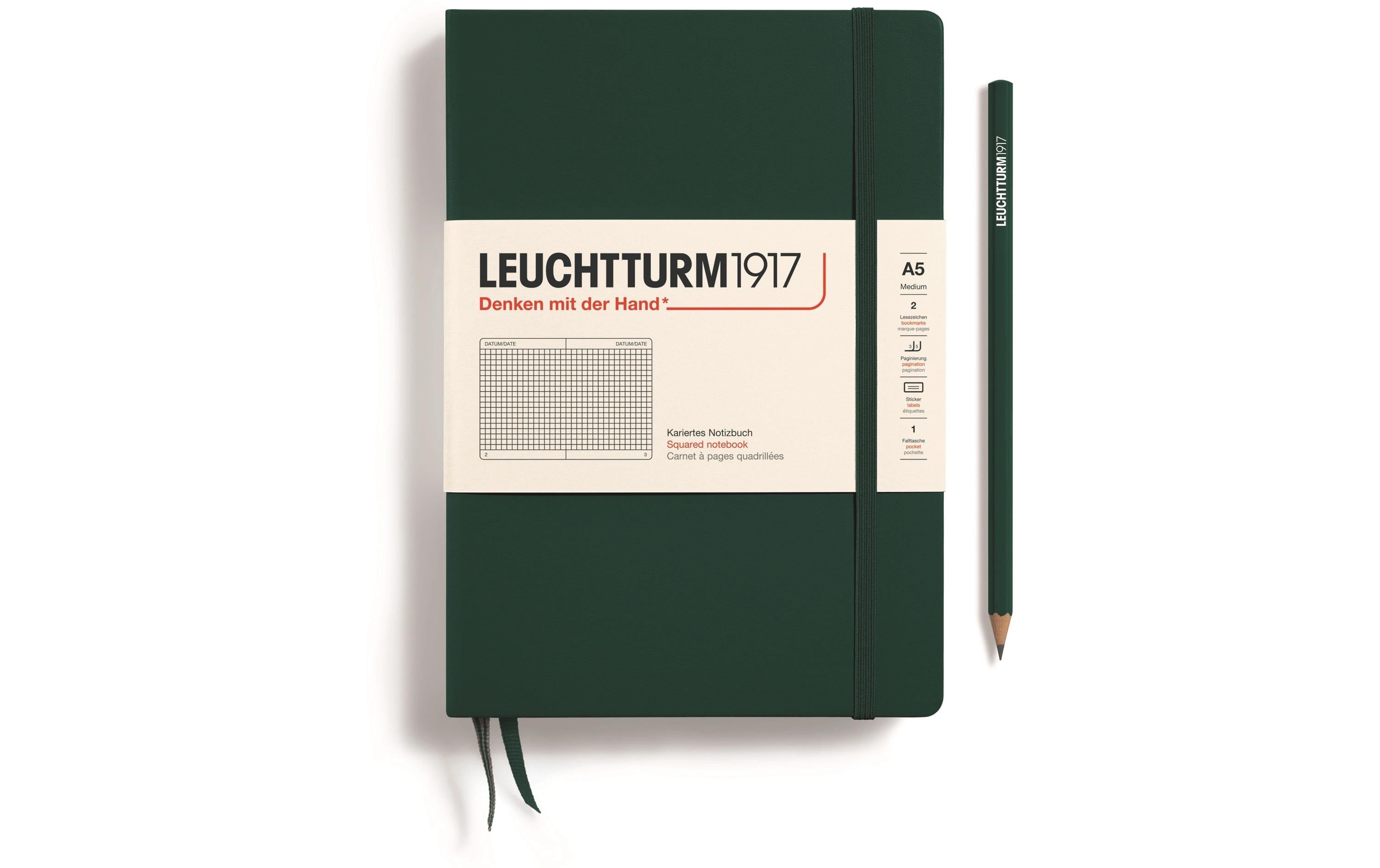 Leuchtturm Notizbuch Medium A5 kariert 251 Seiten, Farbe Forest Green