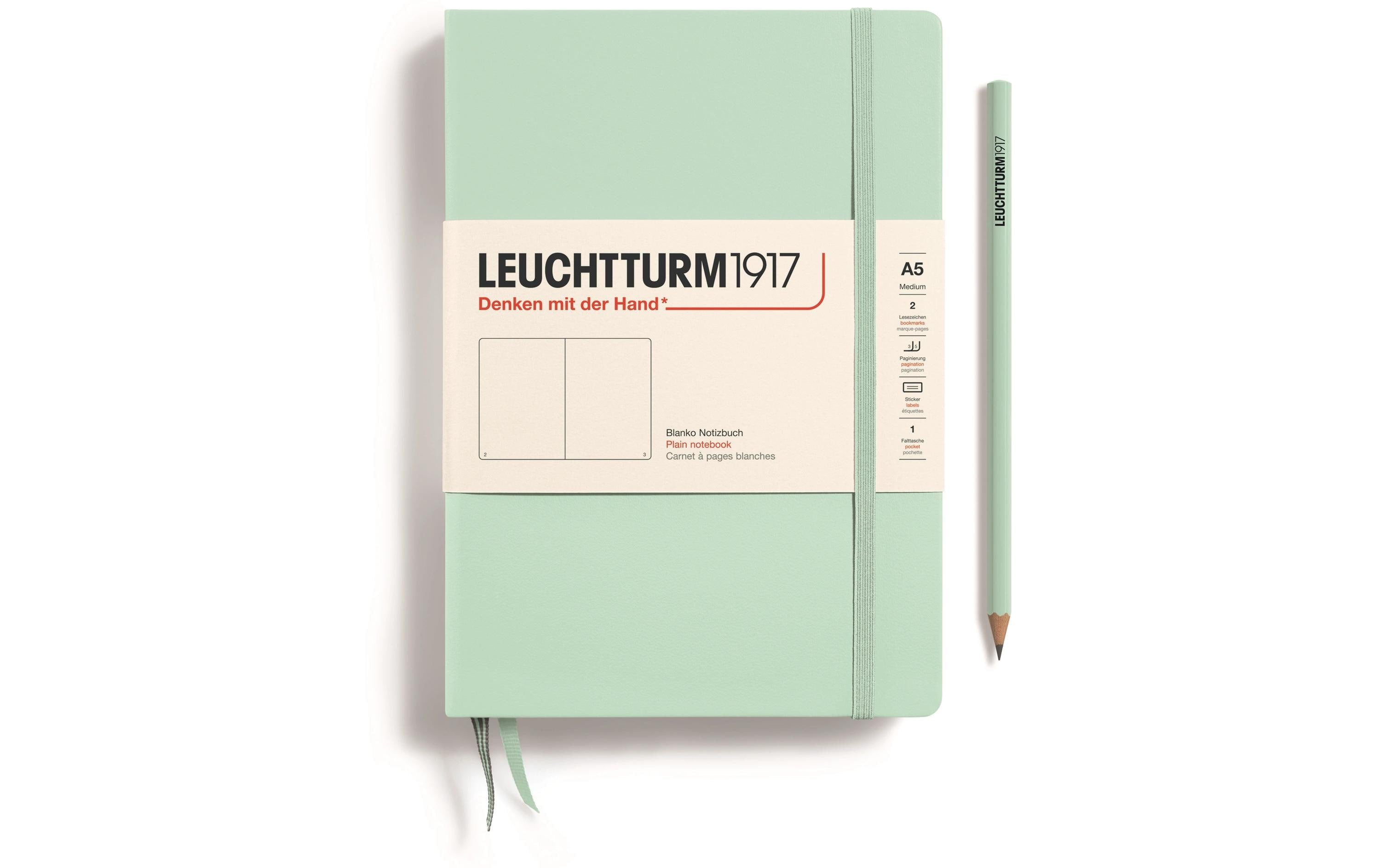 Leuchtturm Notizbuch Medium A5 blanko 251 Seiten, Farbe Mint Green