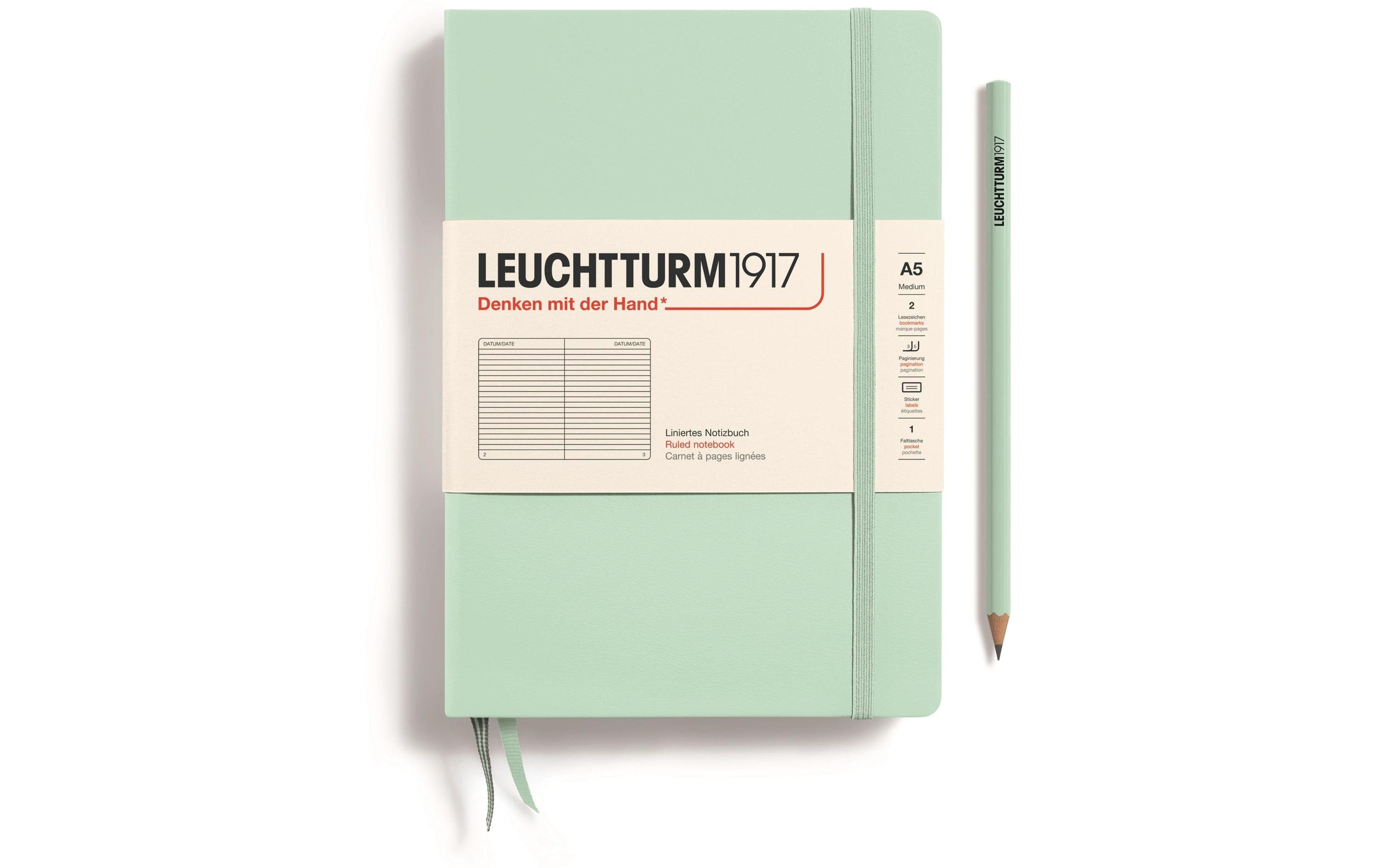 Leuchtturm Notizbuch Medium A5 liniert 251 Seiten, Farbe Mint Green