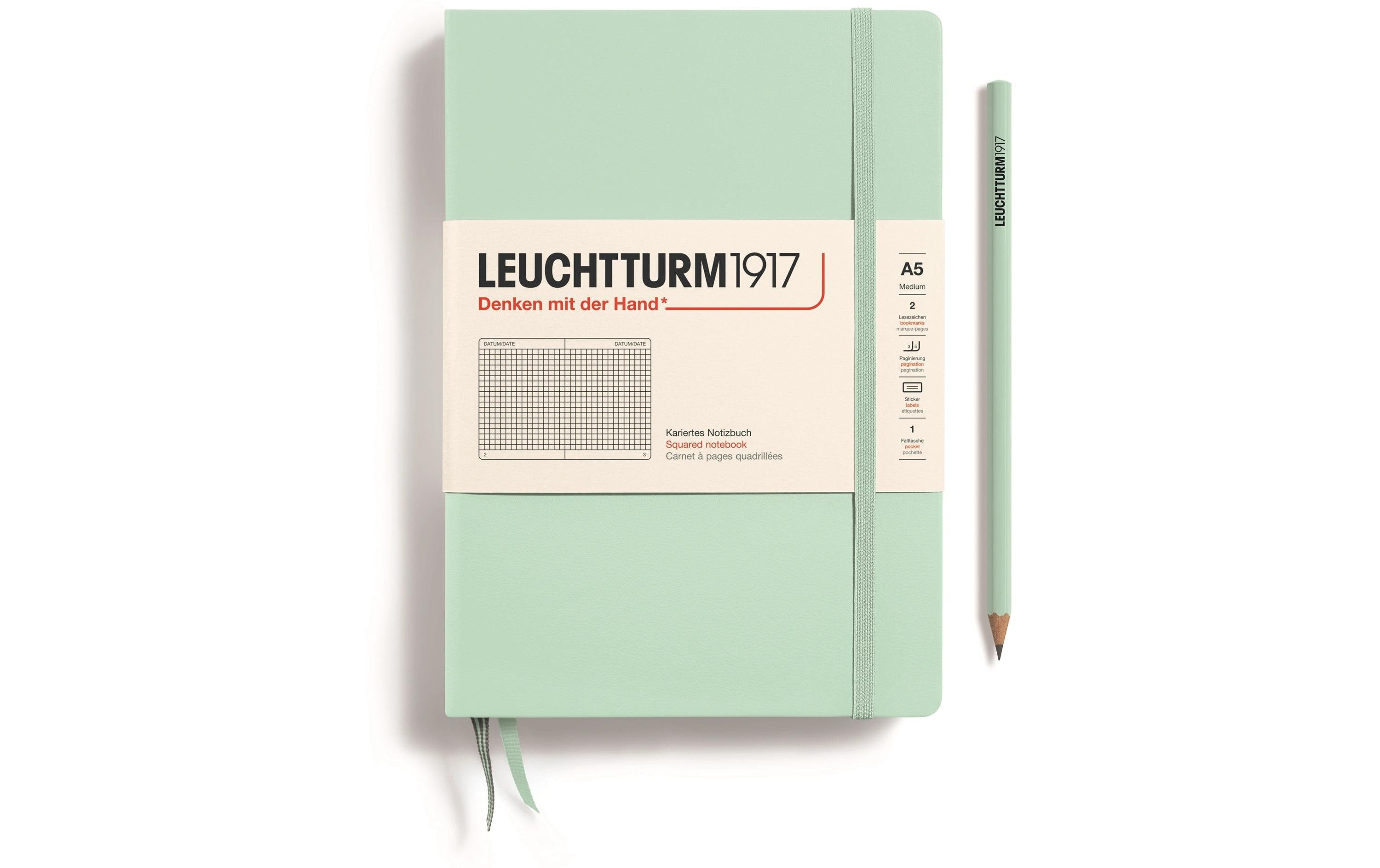 Leuchtturm Notizbuch Medium A5 kariert 251 Seiten, Farbe Mint Green