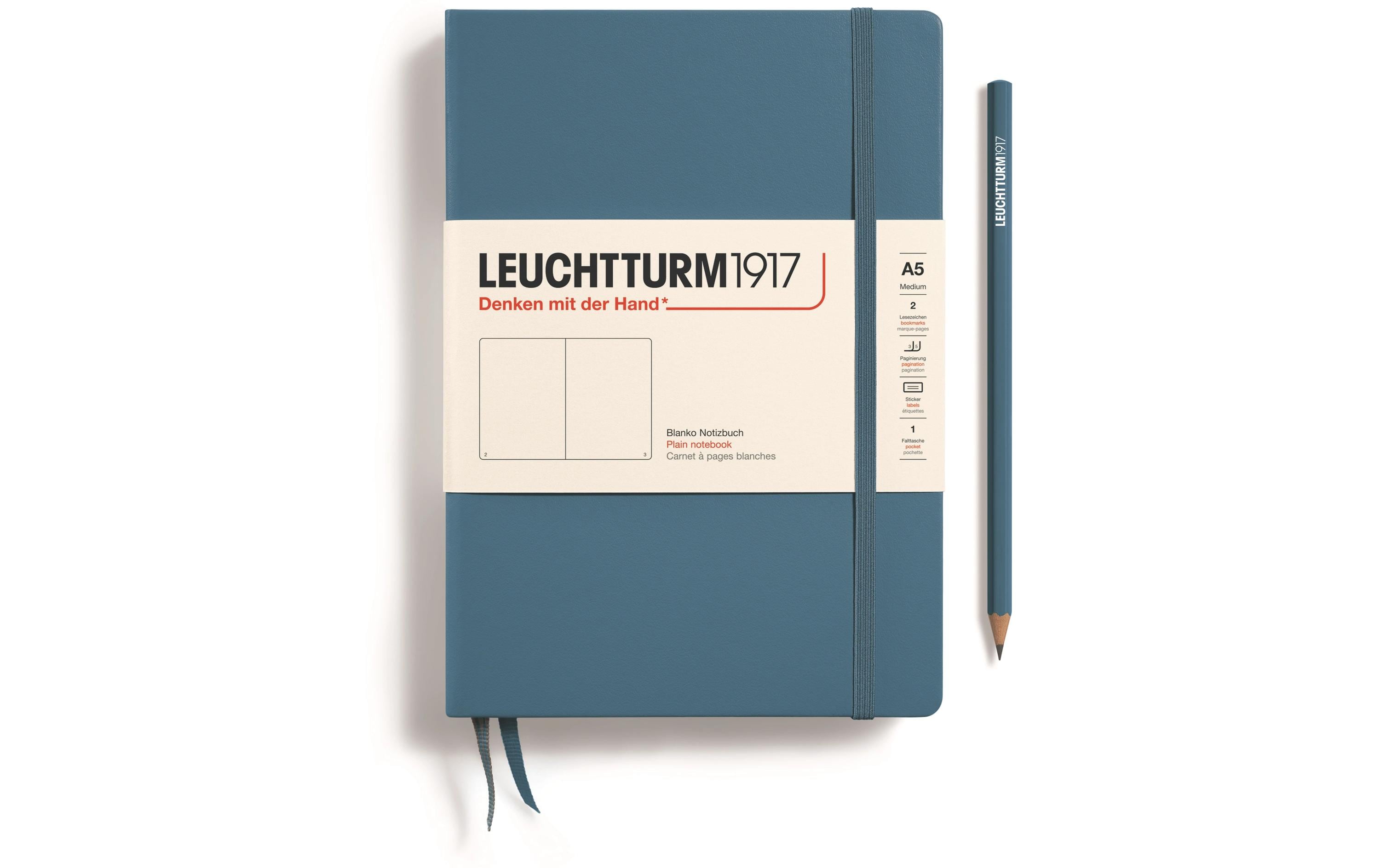 Leuchtturm Notizbuch Medium A5 blanko 251 Seiten, Farbe Stone Blue
