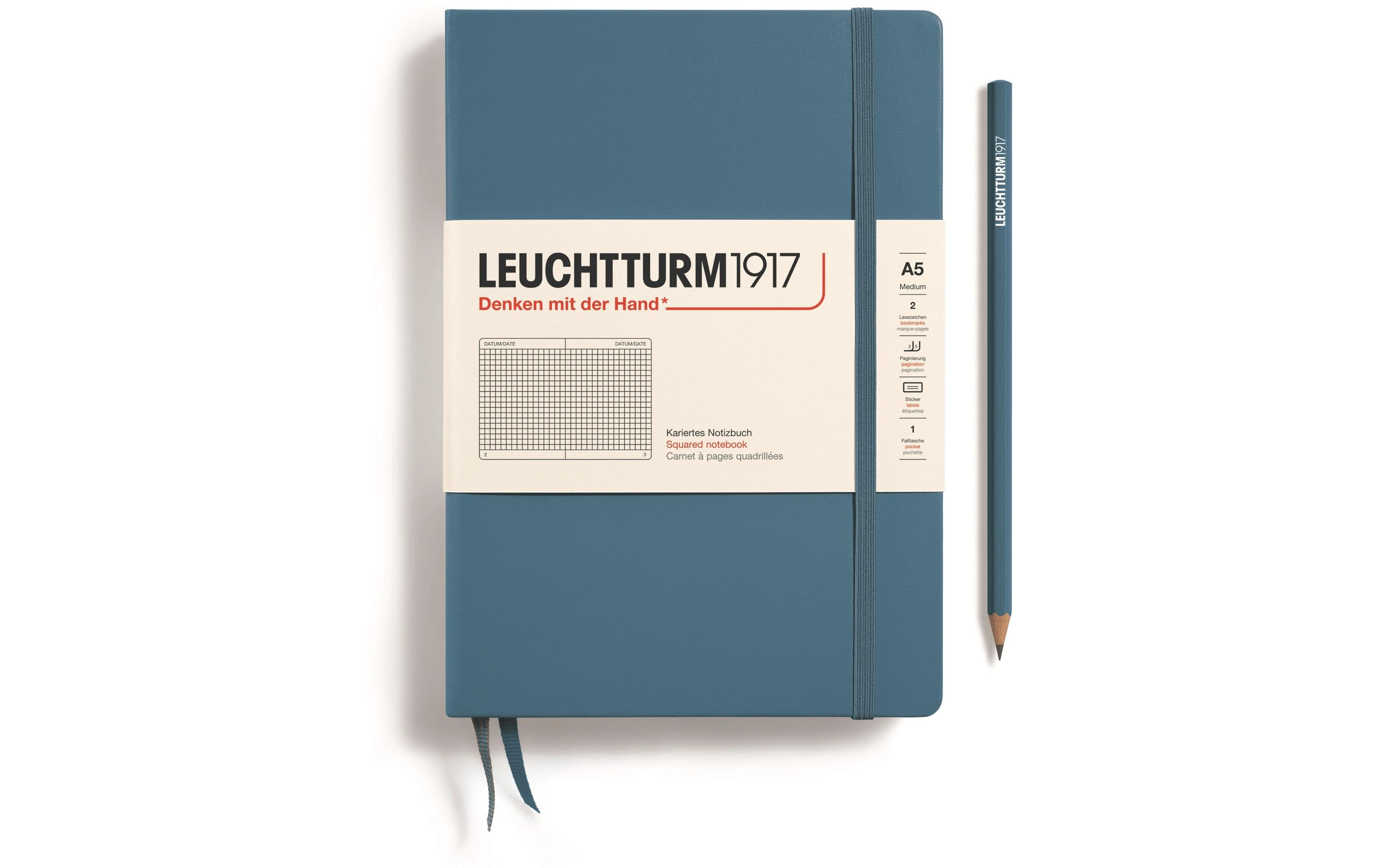 Leuchtturm Notizbuch Medium A5 kariert 251 Seiten, Farbe Stone Blue