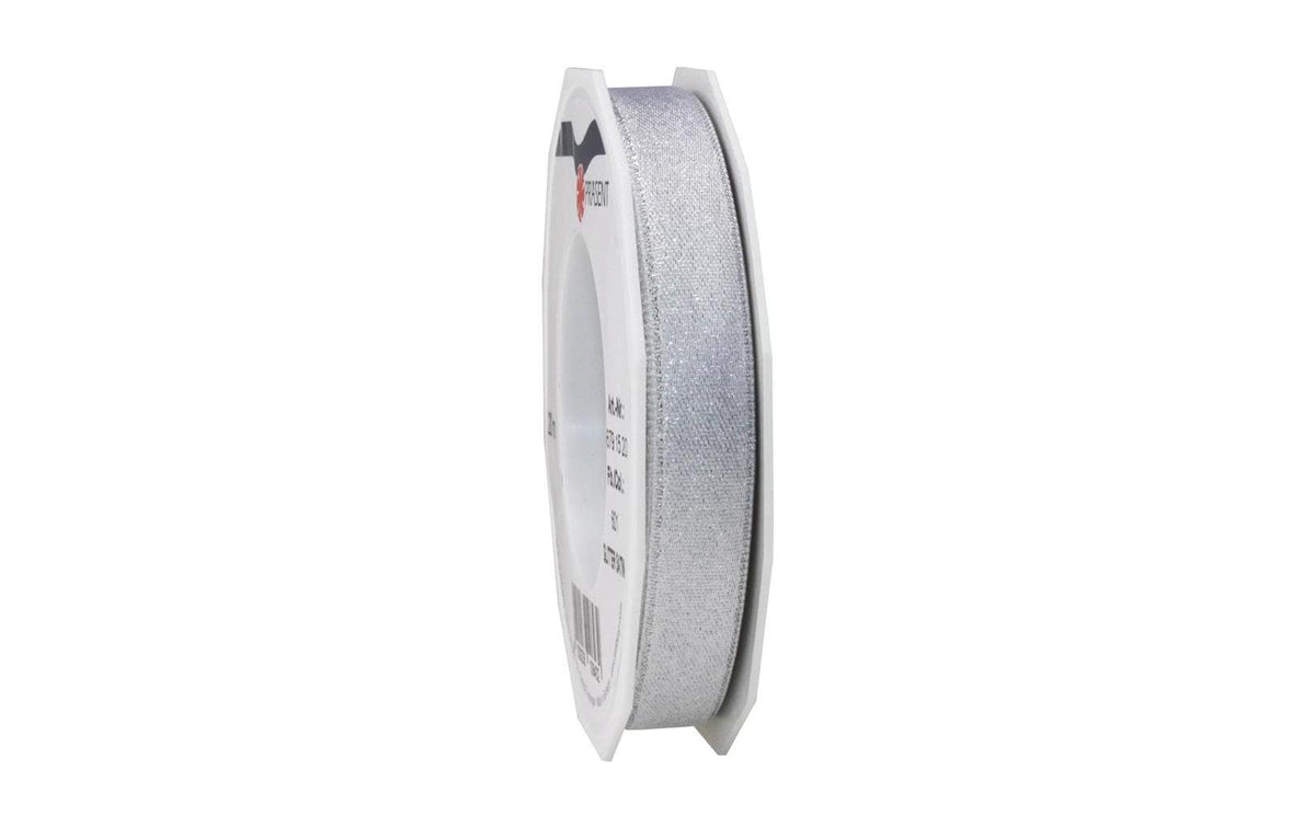 Pattberg Geschenkband Satin 15 mm x 20 m, weiss/silber