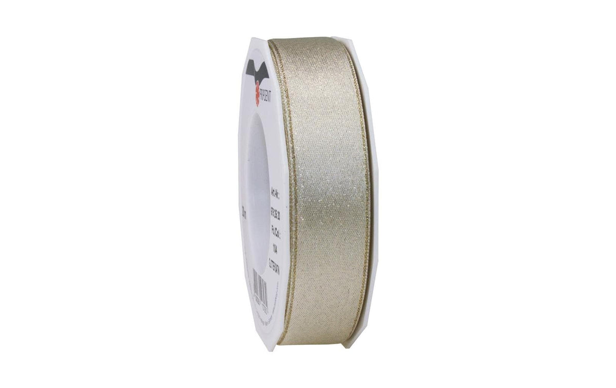 Pattberg Geschenkband Satin 25 mm x 20 m, creme/gold