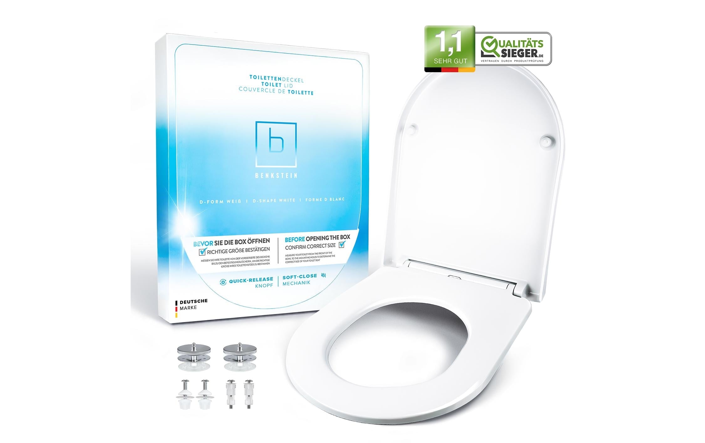 Benkstein WC-Sitz D-Form Toilettensitz, Scharnierbreite 130-185mm