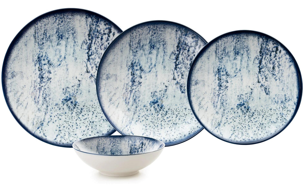 Hermia Geschirr-Set 24-teilig Porzellan, Weiss/Blau