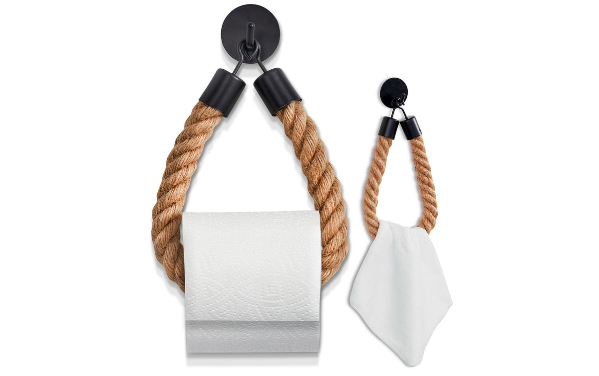 Hennez Toilettenpapier-Halter Rope Stick 22x4.5cm, Einfache Montage mit 3M Klebeband