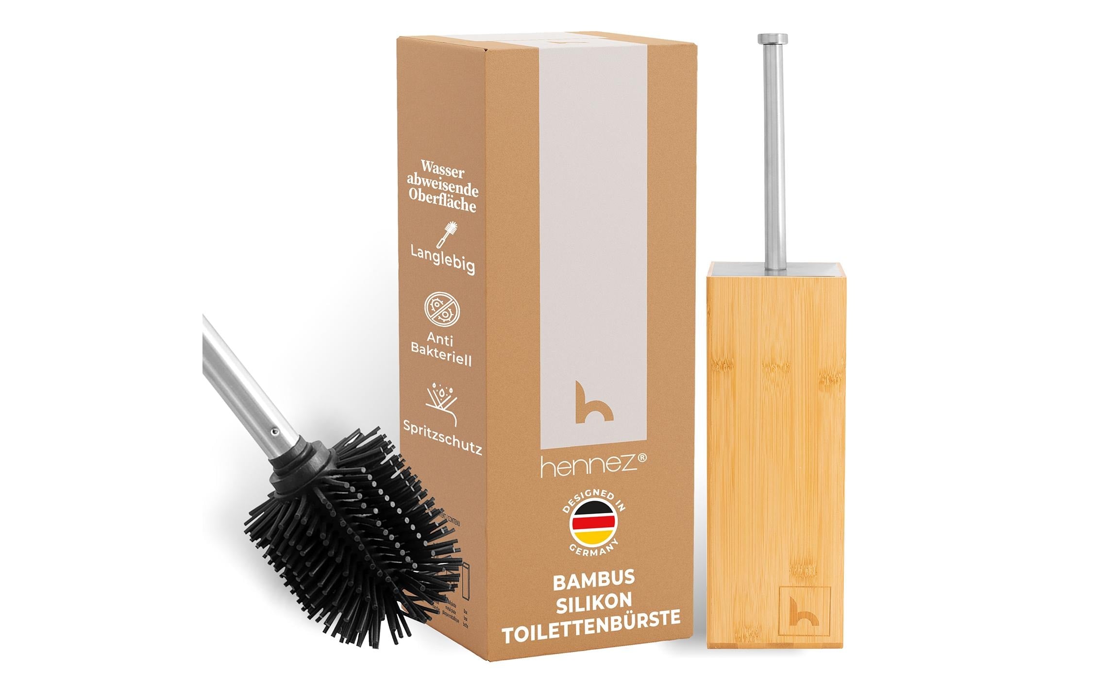 Hennez Toilettenbürste Bambus Antibakteriell, langer Griff (17.5cm)