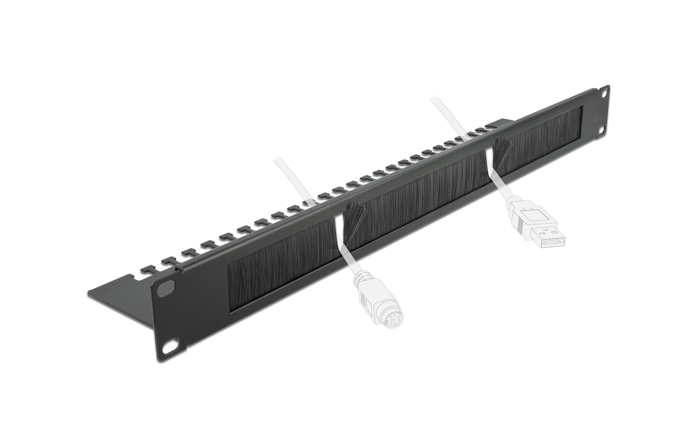 Delock Kabelmanagement 19" Bürstenleiste mit Kabelabfangplatte 1 HE schwarz