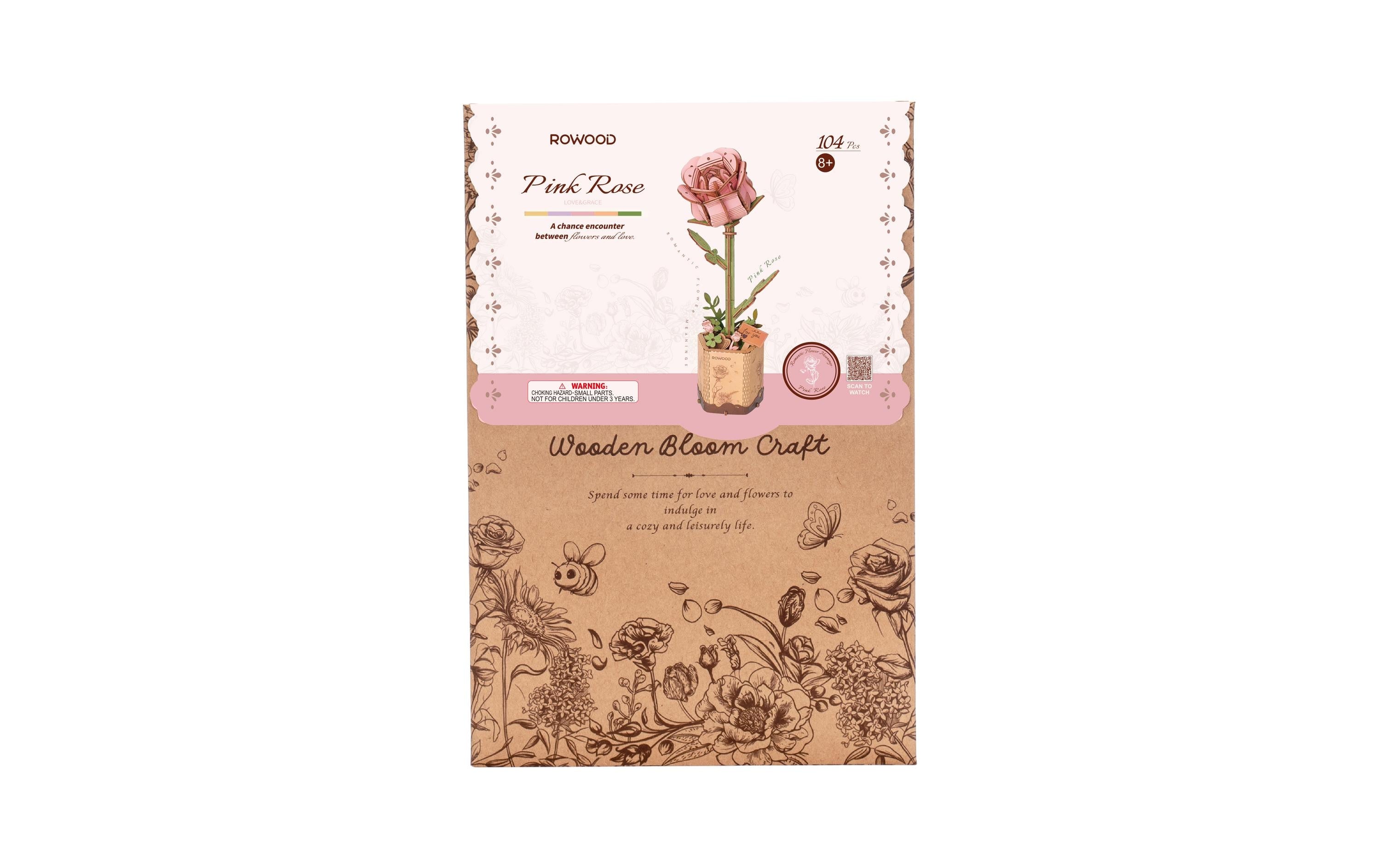 Robotime Pink Rose 3D-Puzzle aus lasergeschnittenen Holzteilen
