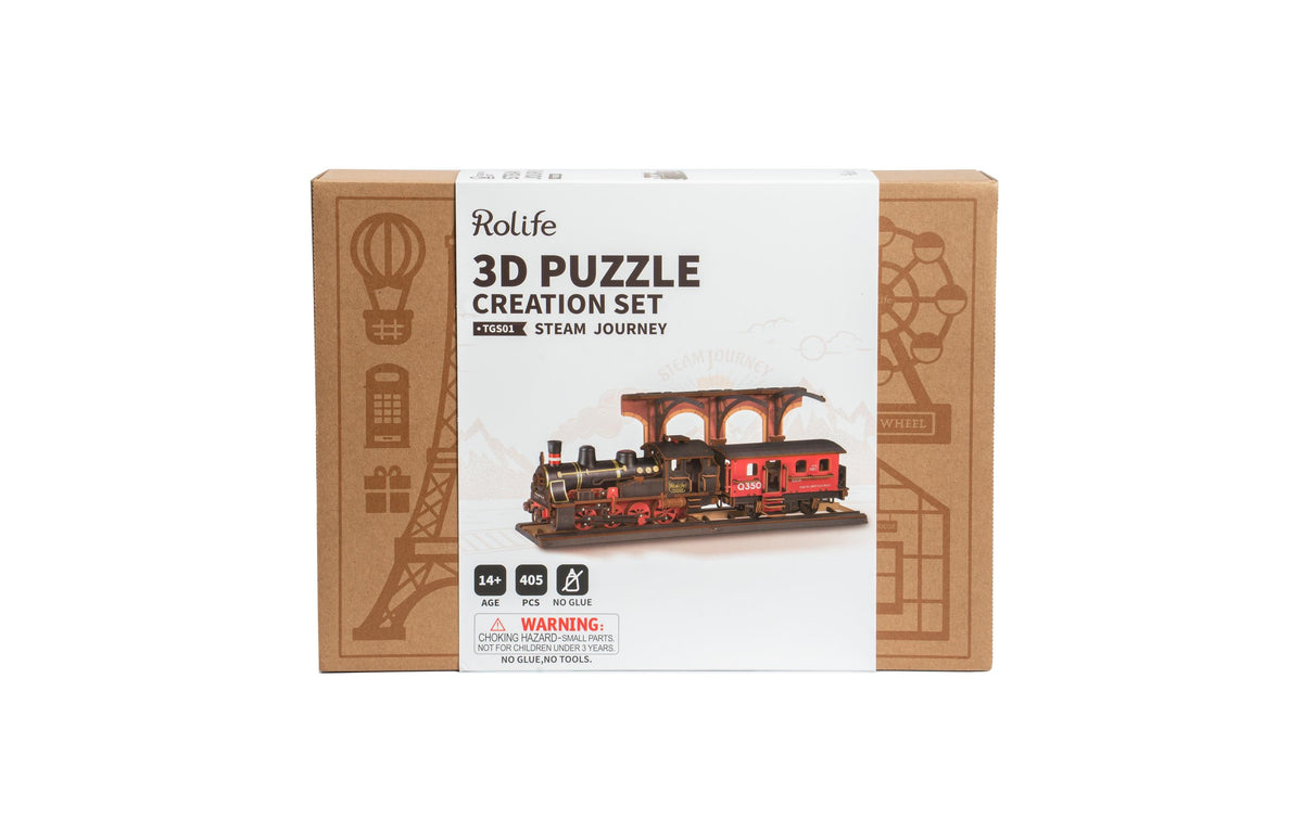 Robotime Steam Journey 3D-Puzzle aus lasergeschnittenen Holzteilen