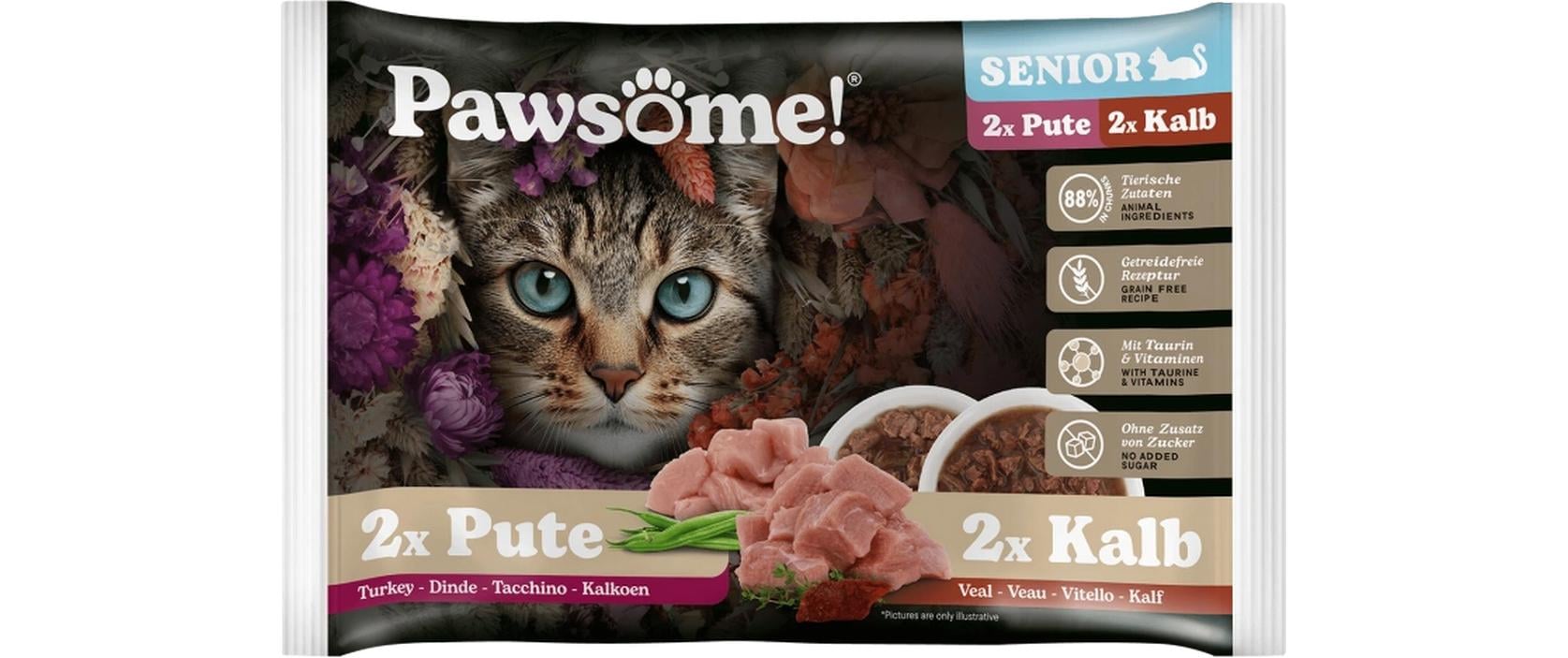 Pawsome Cat Superfood Senior 4x85g Kalb+Pute