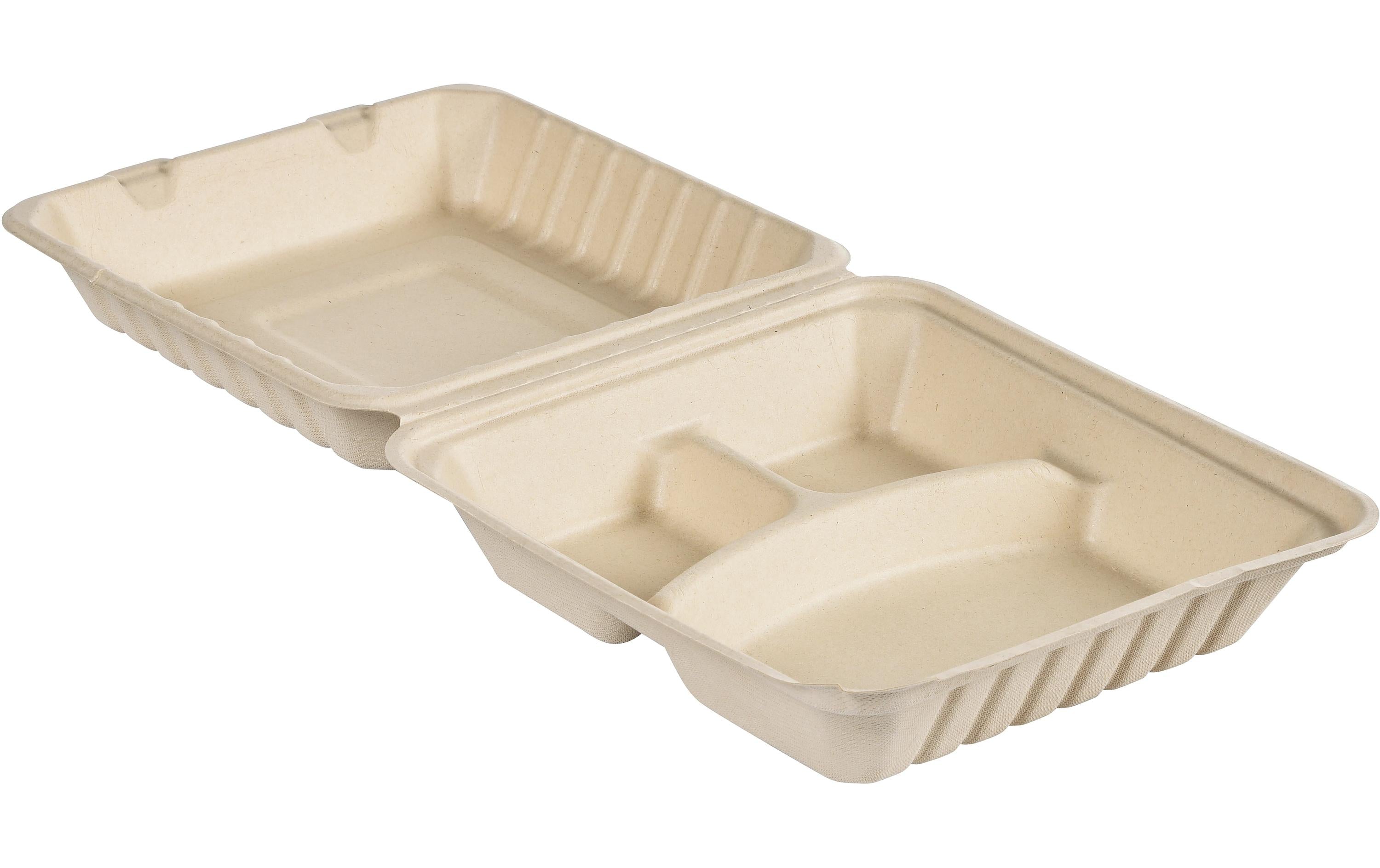 Duni Box Hinged Bagasse braun 350/120/120ml, 50 Stk. Mit Deckel