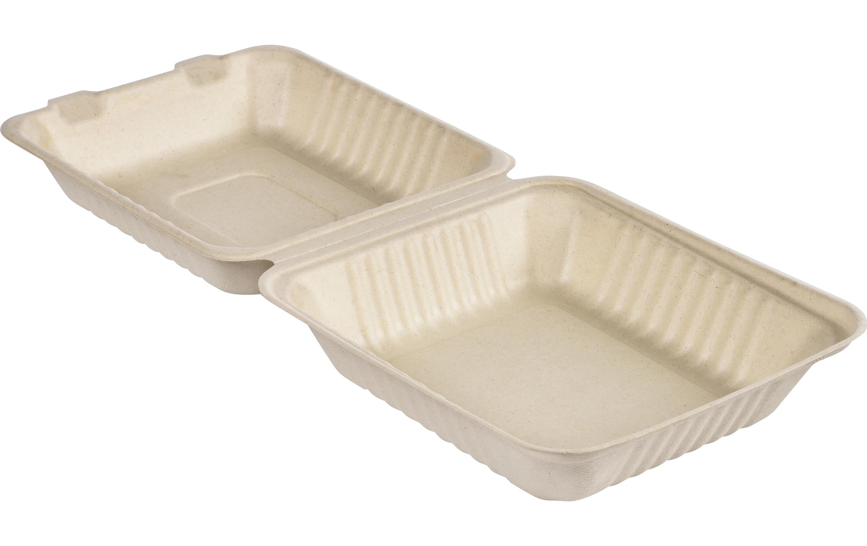 Duni Box Hinged Bagasse braun 1000ml, 50 Stk. Mit Deckel