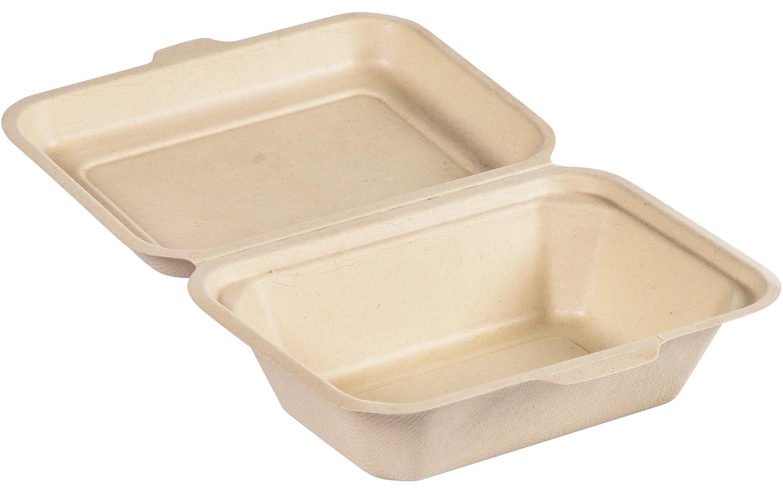 Duni Box Hinged Bagasse braun 600ml, 50 Stk. Mit Deckel