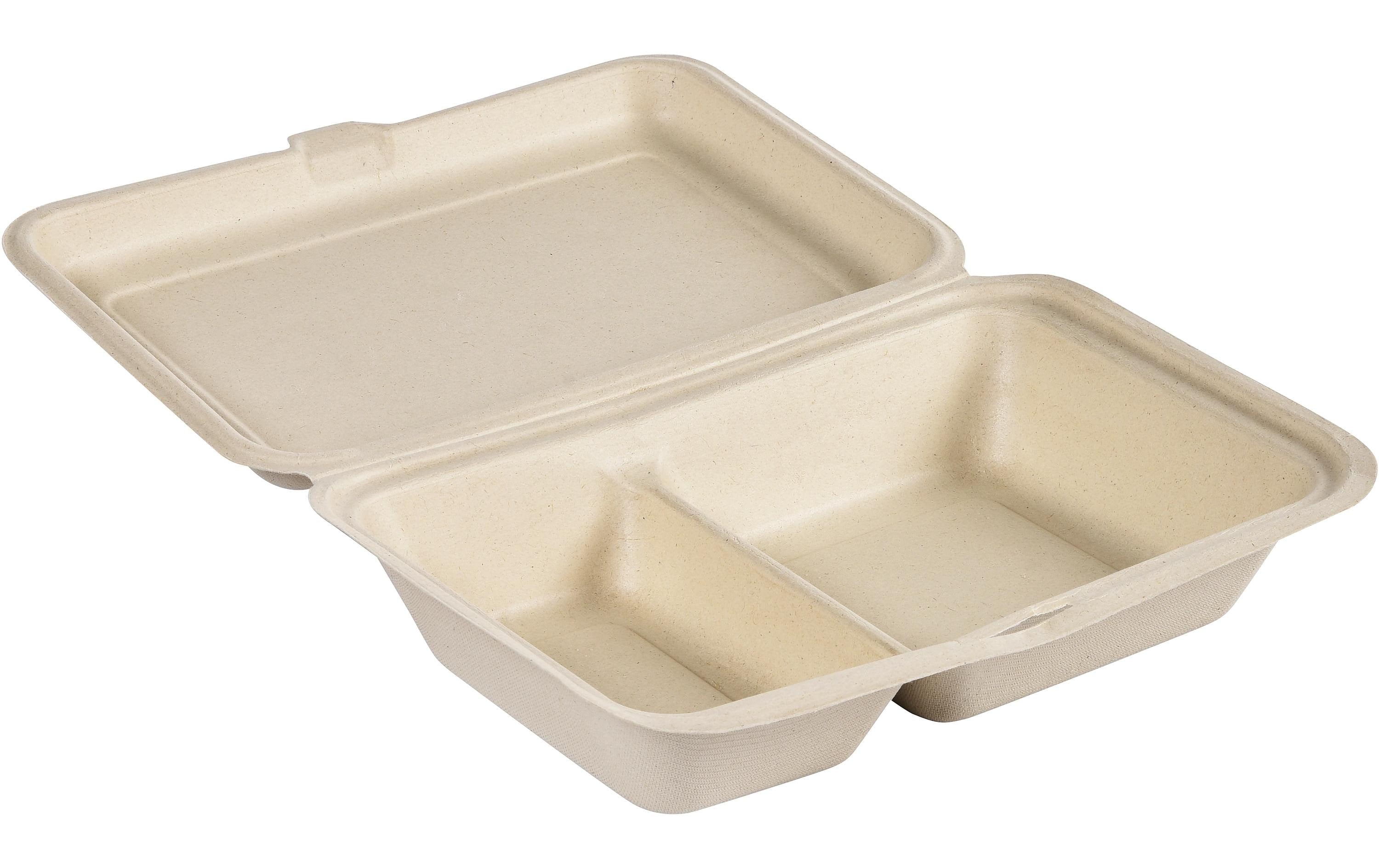 Duni Box Hinged Bagasse braun 470/300ml, 50 Stk. Mit Deckel