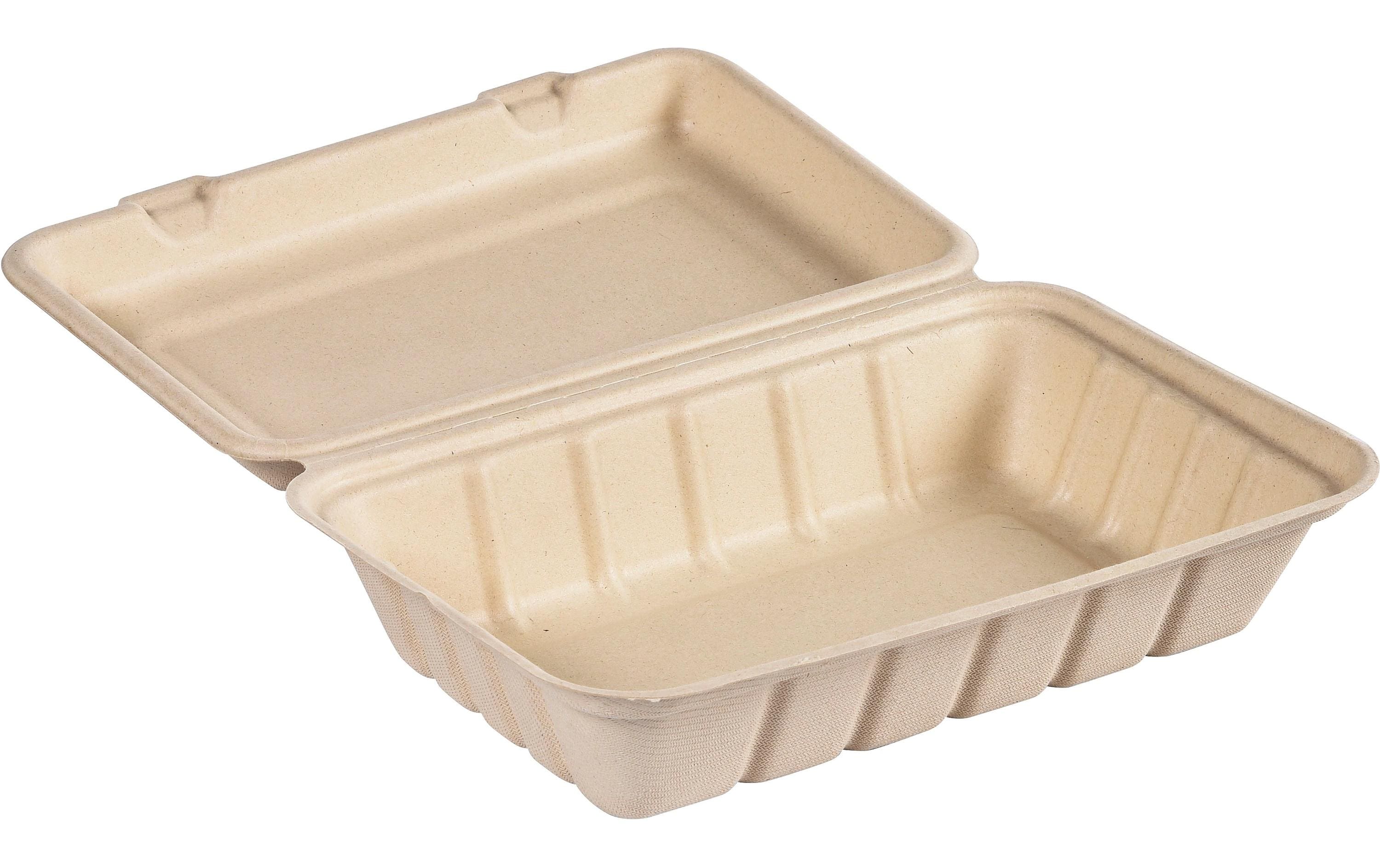 Duni Box Hinged Bagasse braun 850ml, 50 Stk. Mit Deckel