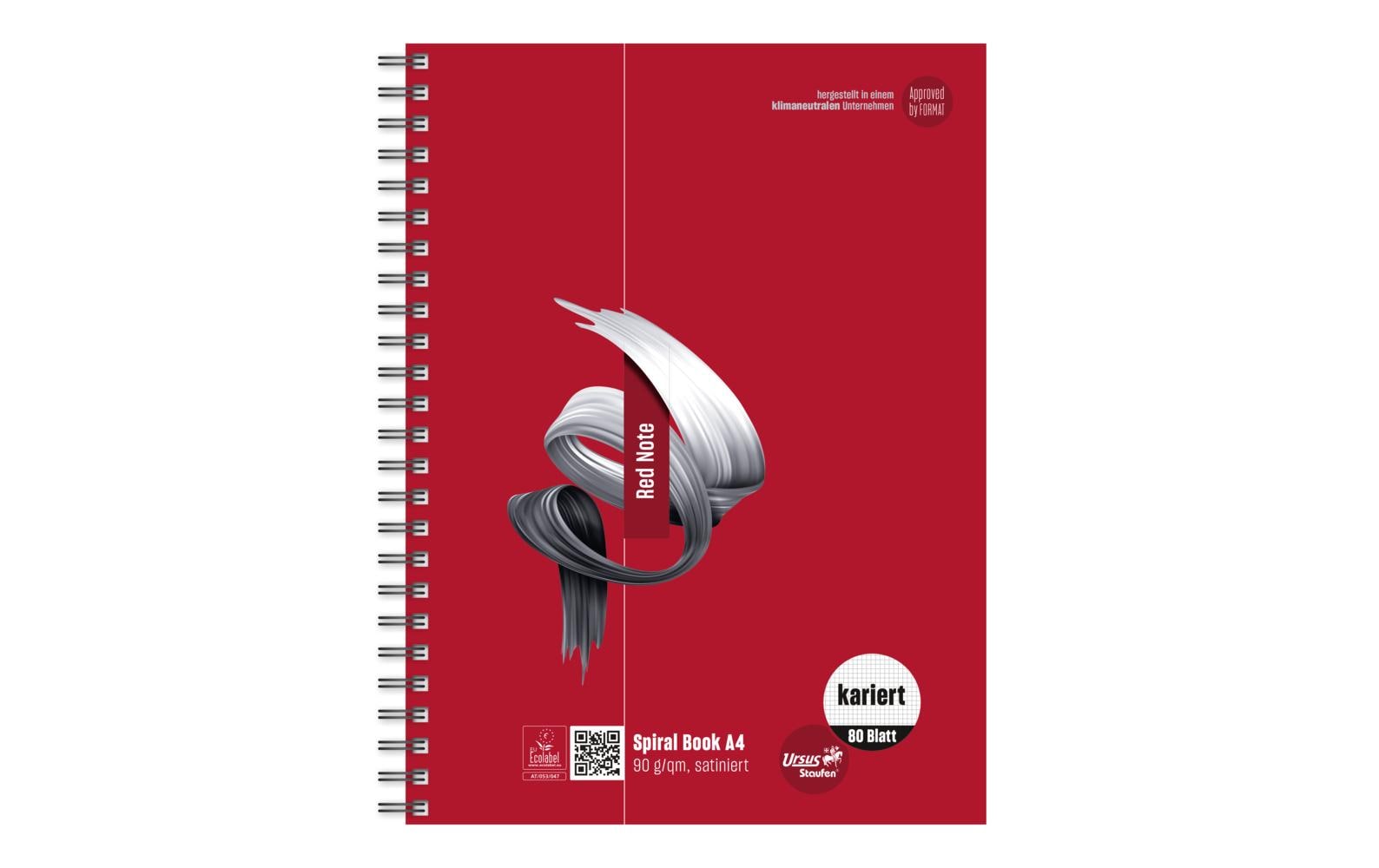 Ursus Advanced Spiralbuch Red Note A4, 80 Blatt, 5mm kariert, 4-Loch, 90g