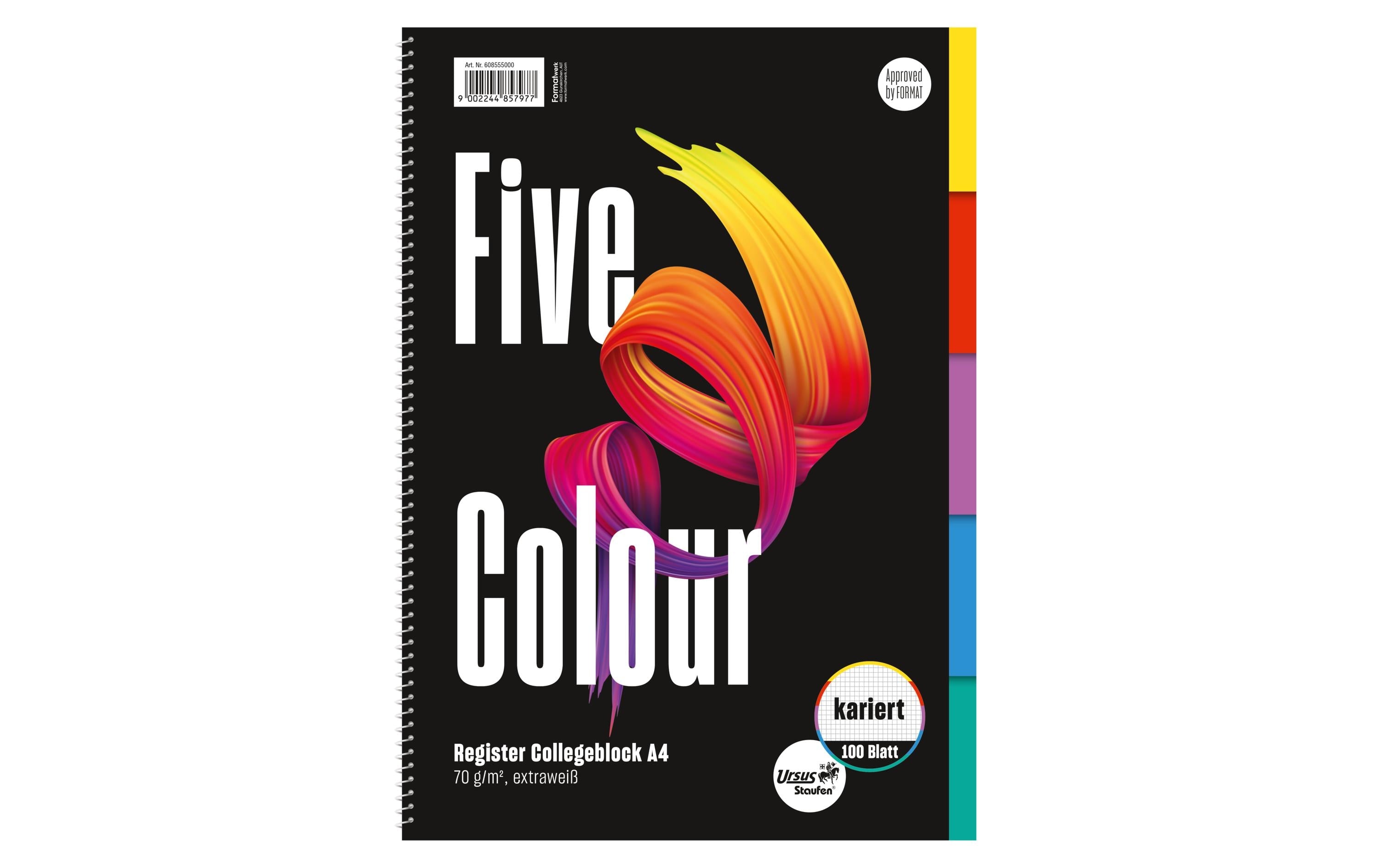 Ursus C'Block Five Color Register Spiral A4, 80 Blatt, kariert, 4-Loch, 70g