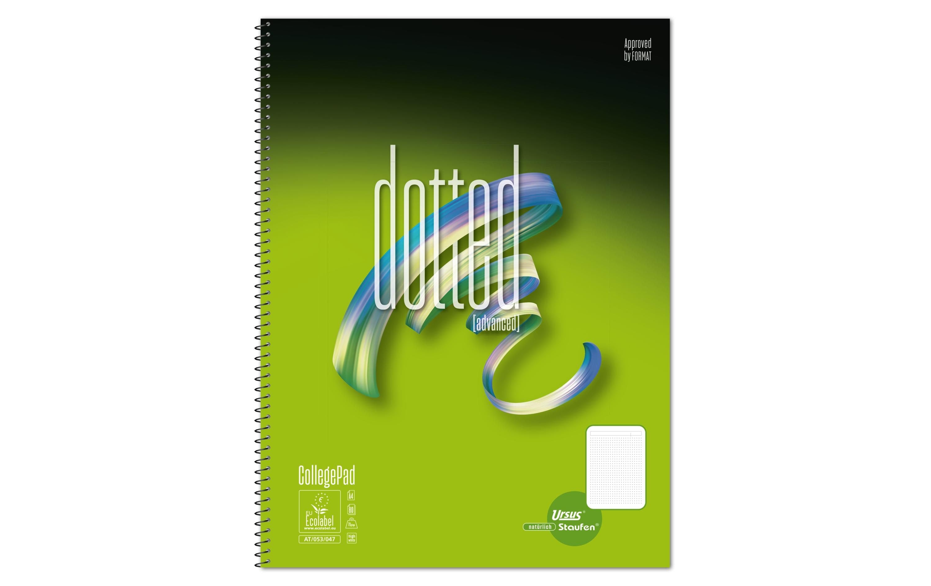 Ursus Advanced Collegeblock Dotted Spiral A4, 80 Blatt, gepunktet, 4-Loch, 70g